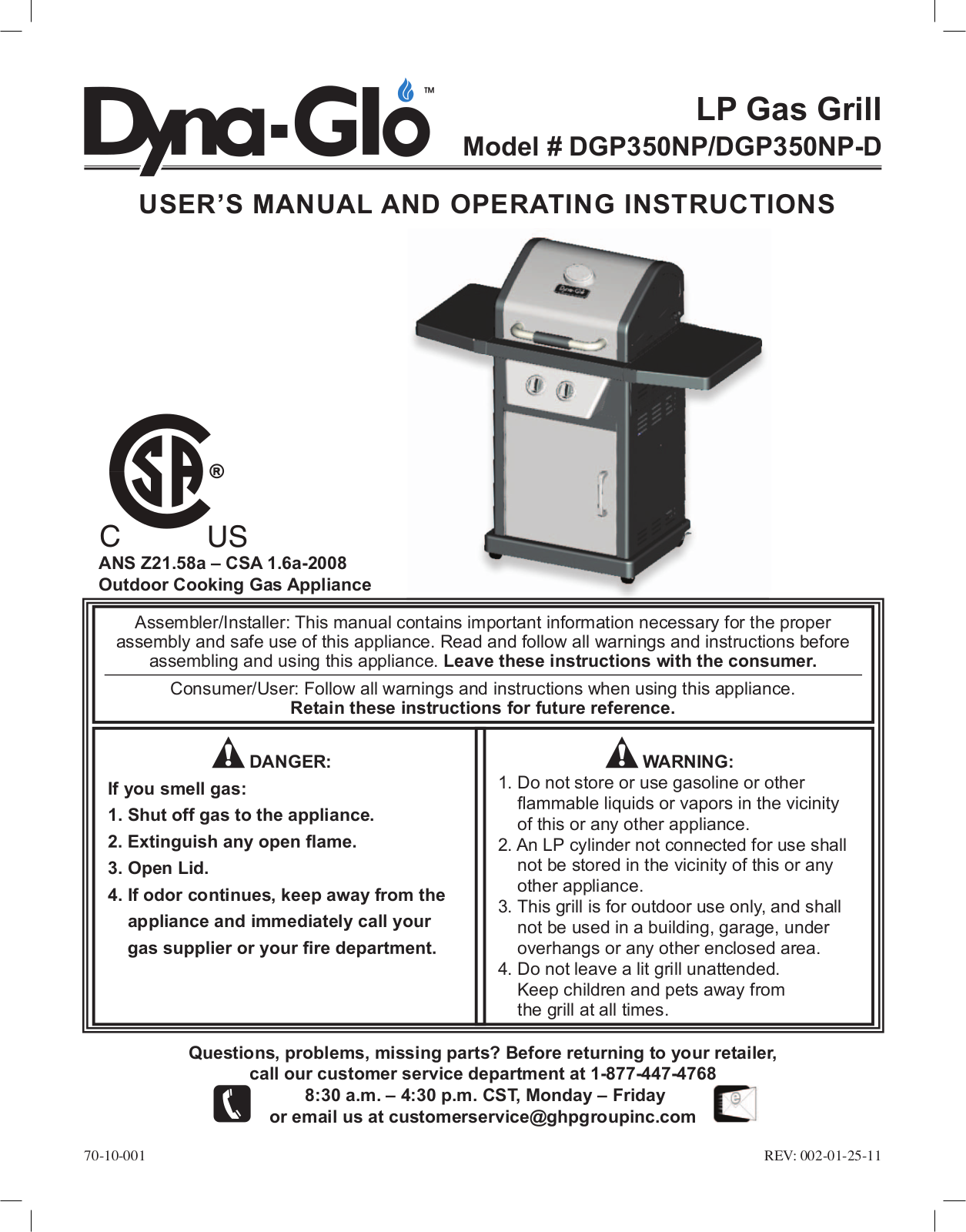 Dyna-Glo DGP350NP-D, DGP350NP User Manual