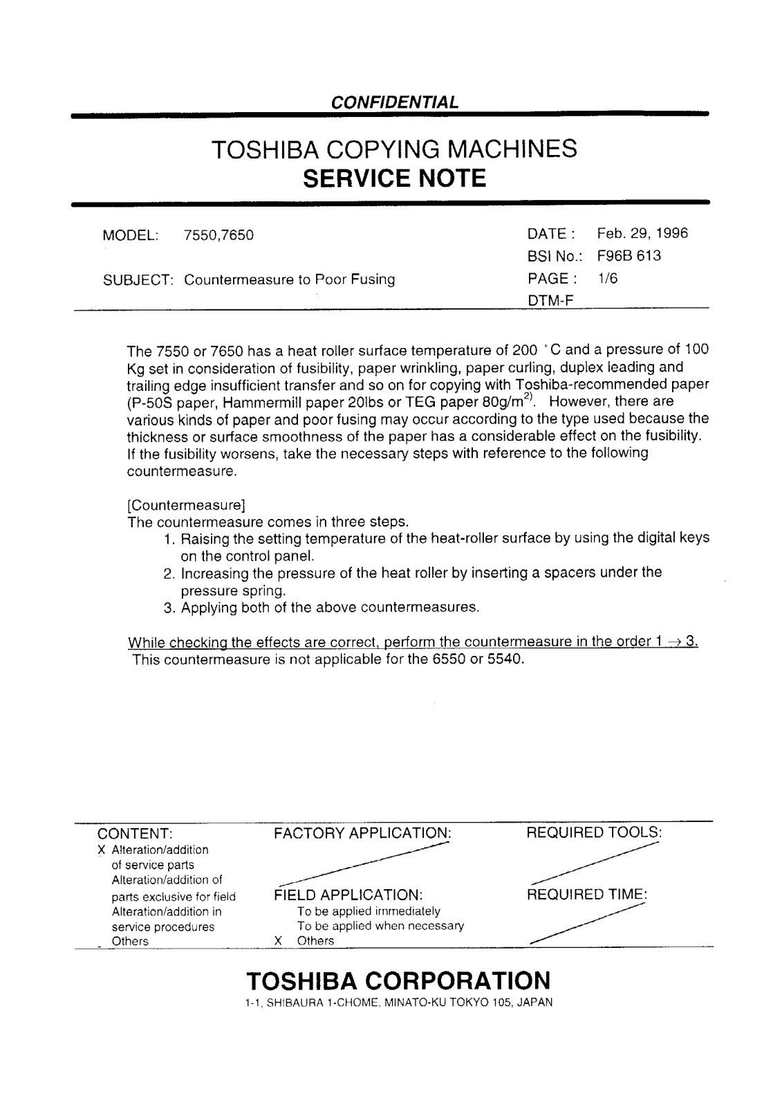 Toshiba f96b613 Service Note