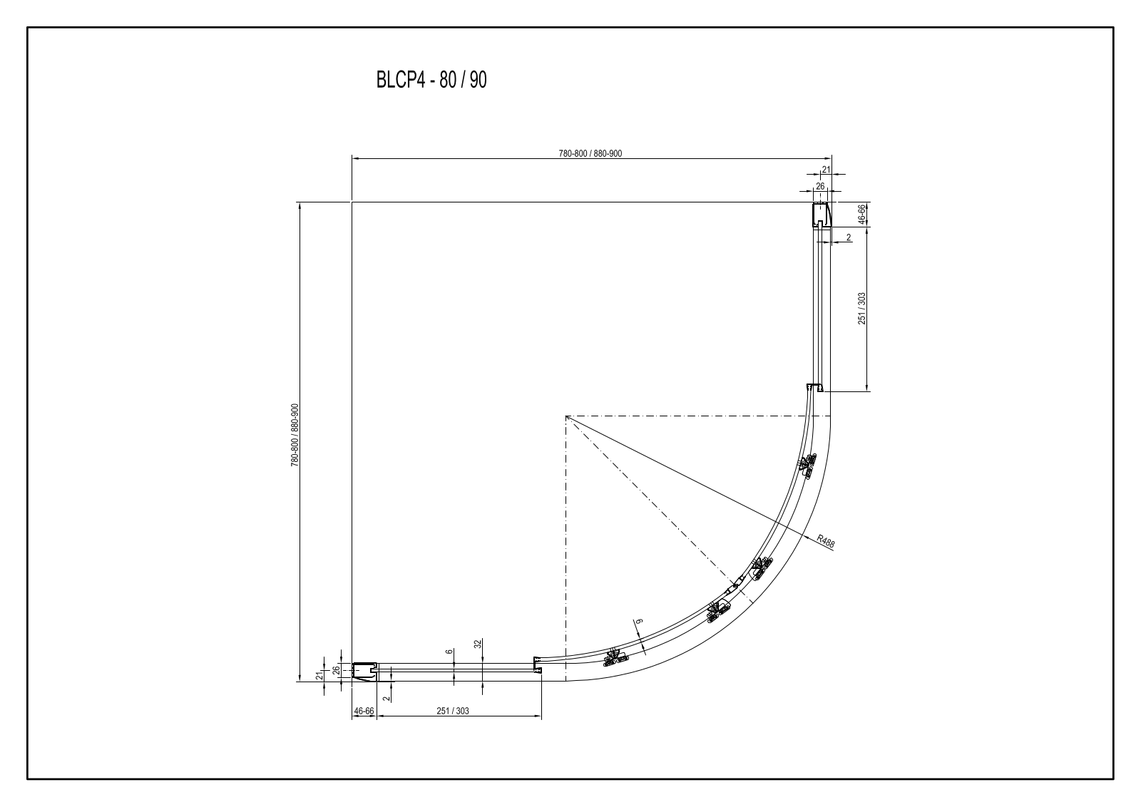 Ravak BLCP4 - 80, BLCP4 90 Drawing