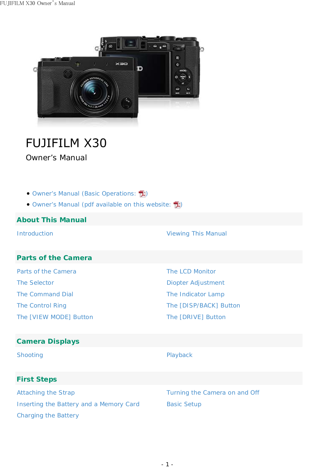 Fujifilm X30 Basic Manual