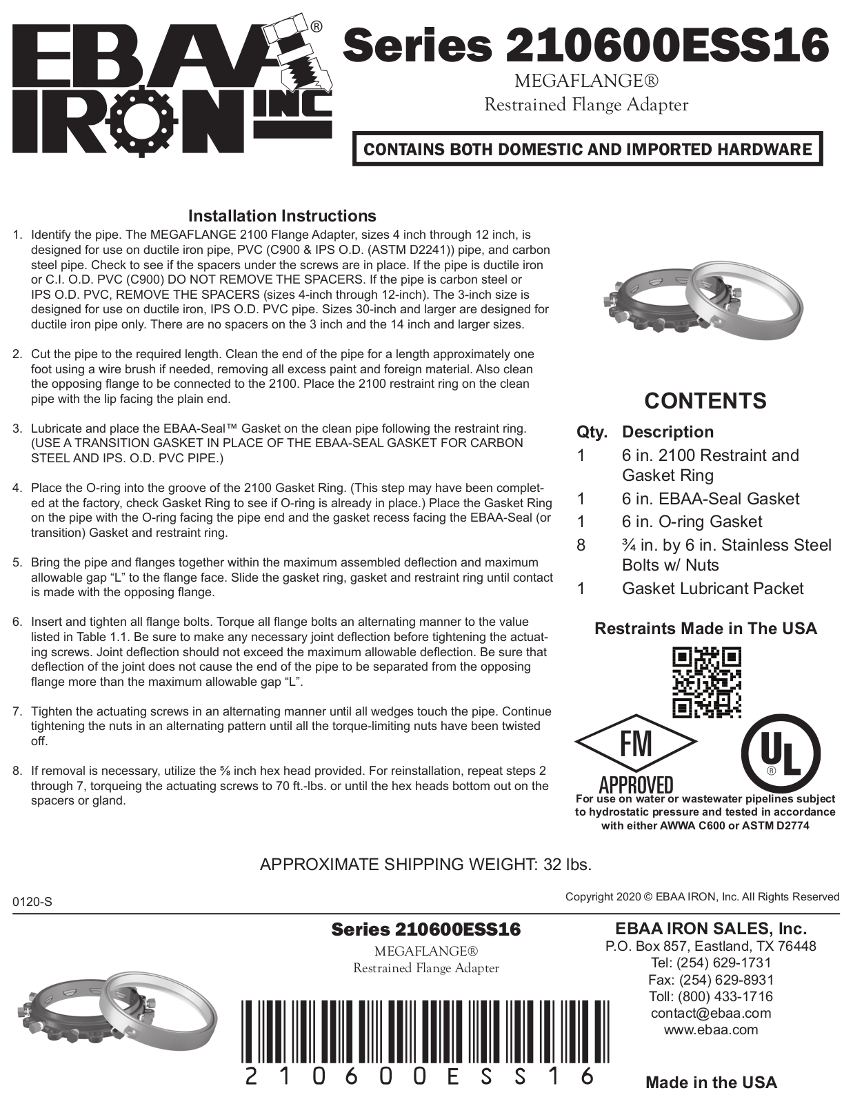 EBAA Iron 210600ESS16 Installation Manual