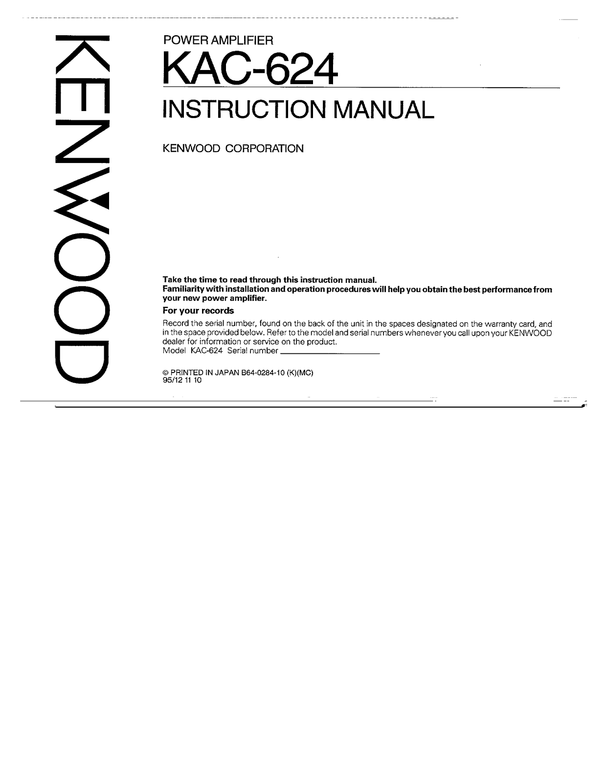 Kenwood KAC-624 Owner's Manual