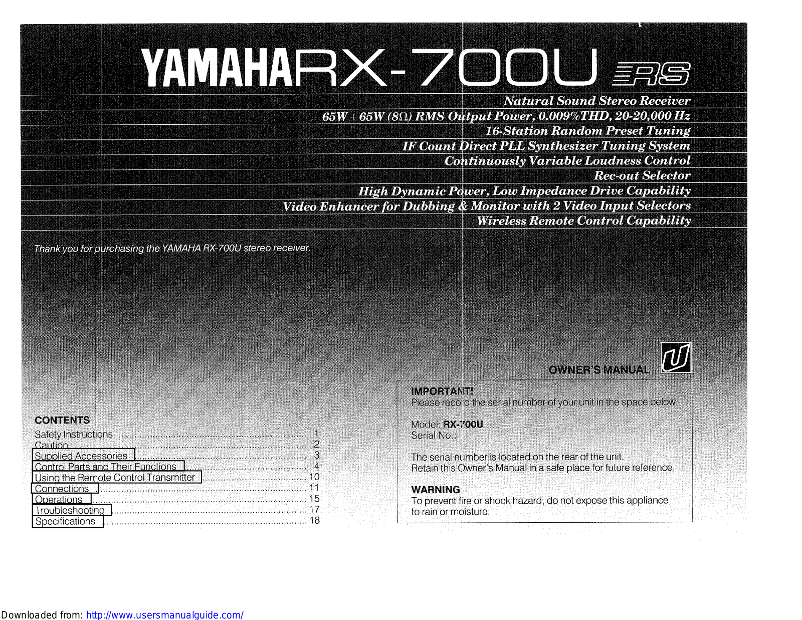 Yamaha Audio RX-700U User Manual