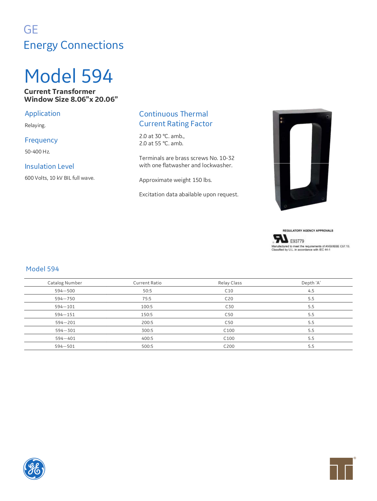 Instrument Transformer, Div of GE 594 Data Sheet