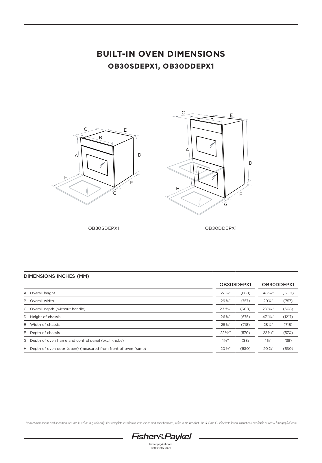 Fisher & Paykel OB30DDEPX2, OB30SDEPX2 Installation Worksheet