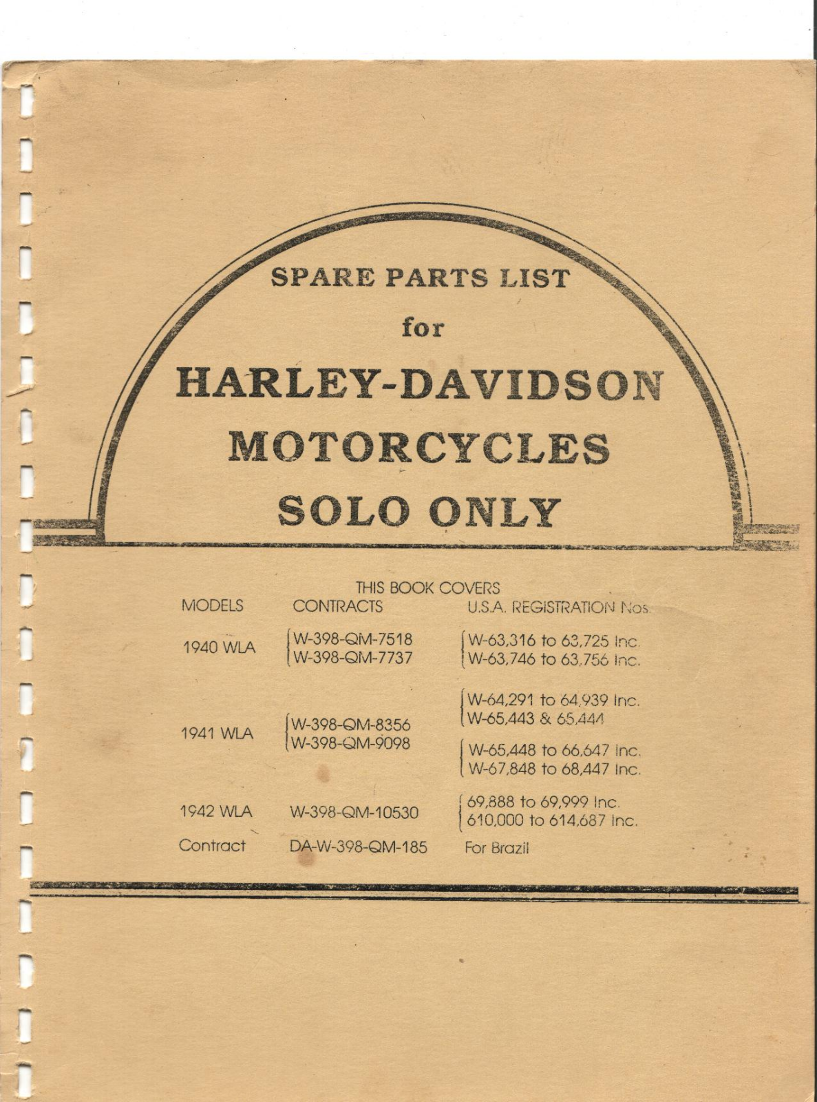 Harley Davidson Servicar 1940-1942 Parts List