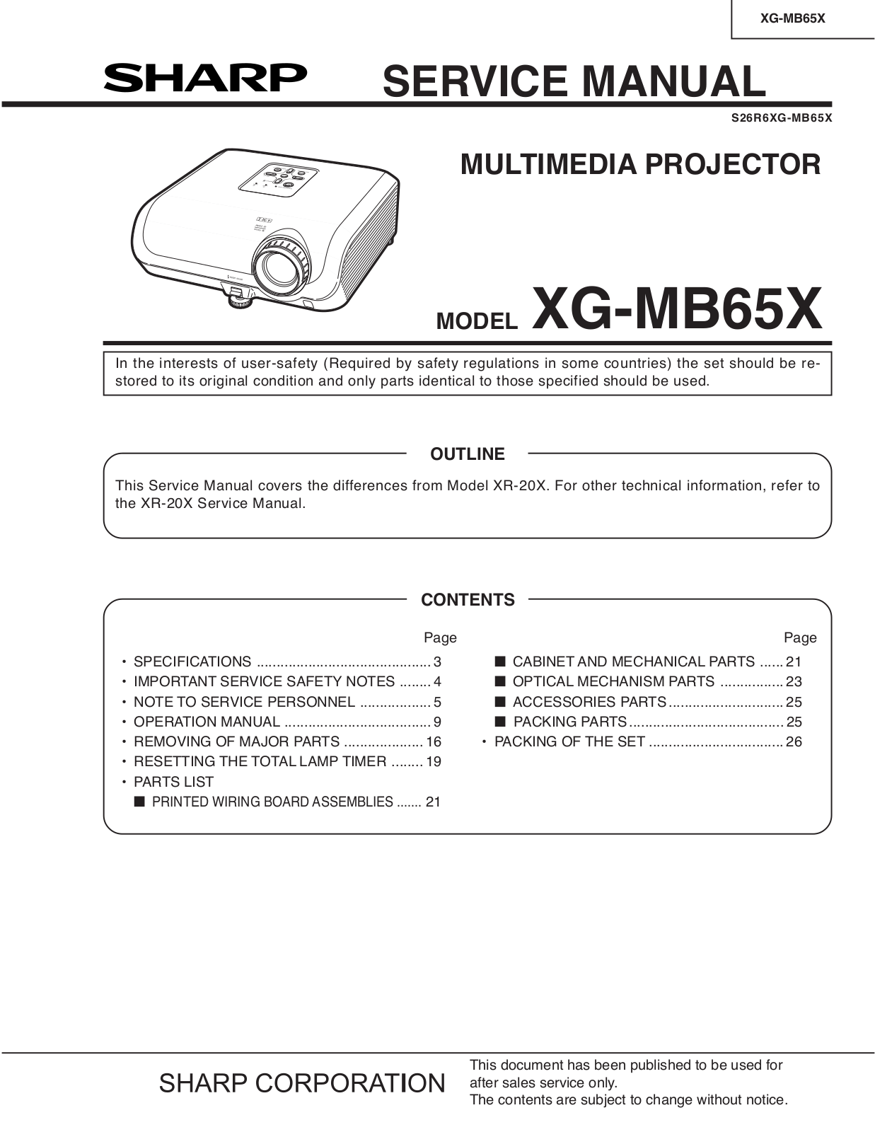 Sharp XGMB65X Service Manual