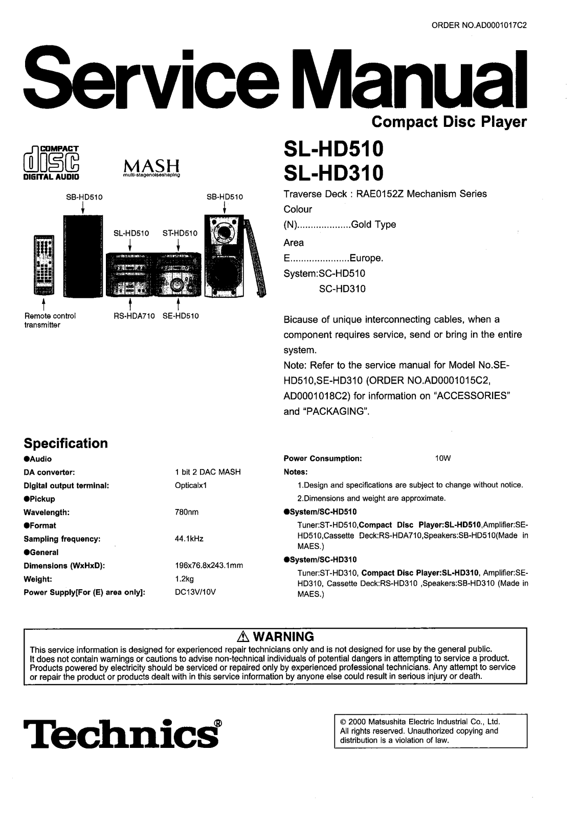 Technics SLHD-310, SLHD-510 Service manual