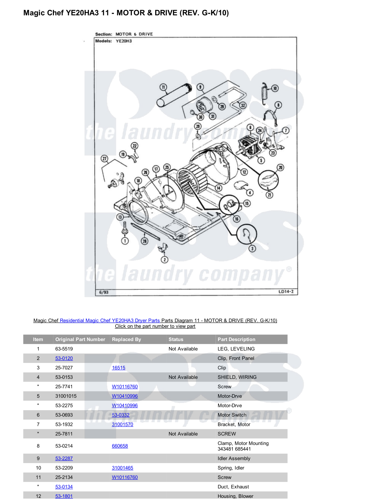 Magic Chef YE20HA3 Parts Diagram