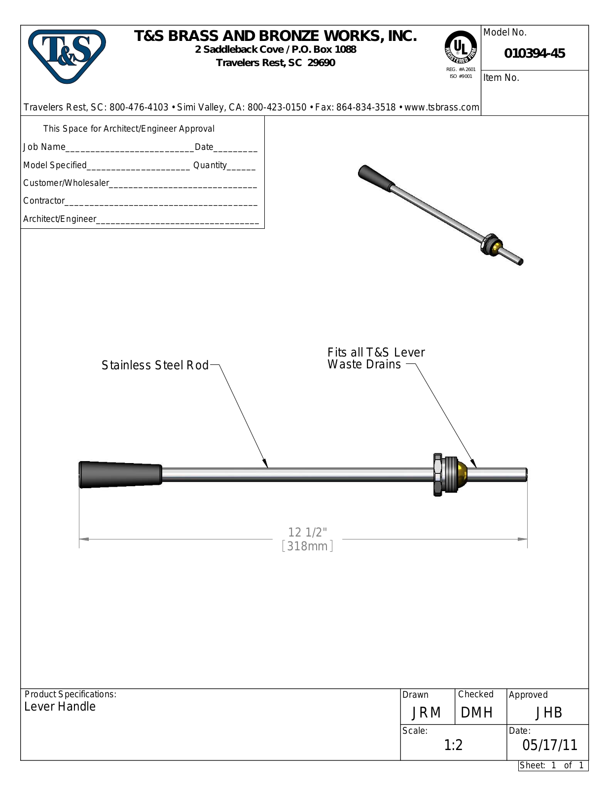 T&S Brass 010394-45 User Manual