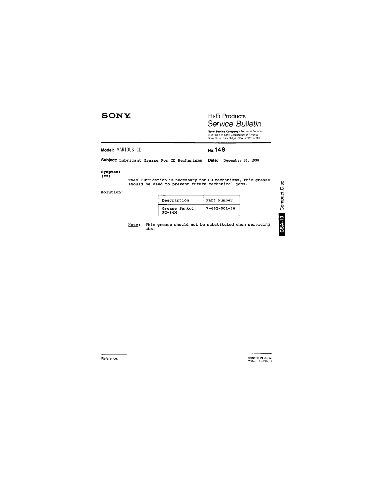 Sony Various CD Service Manual