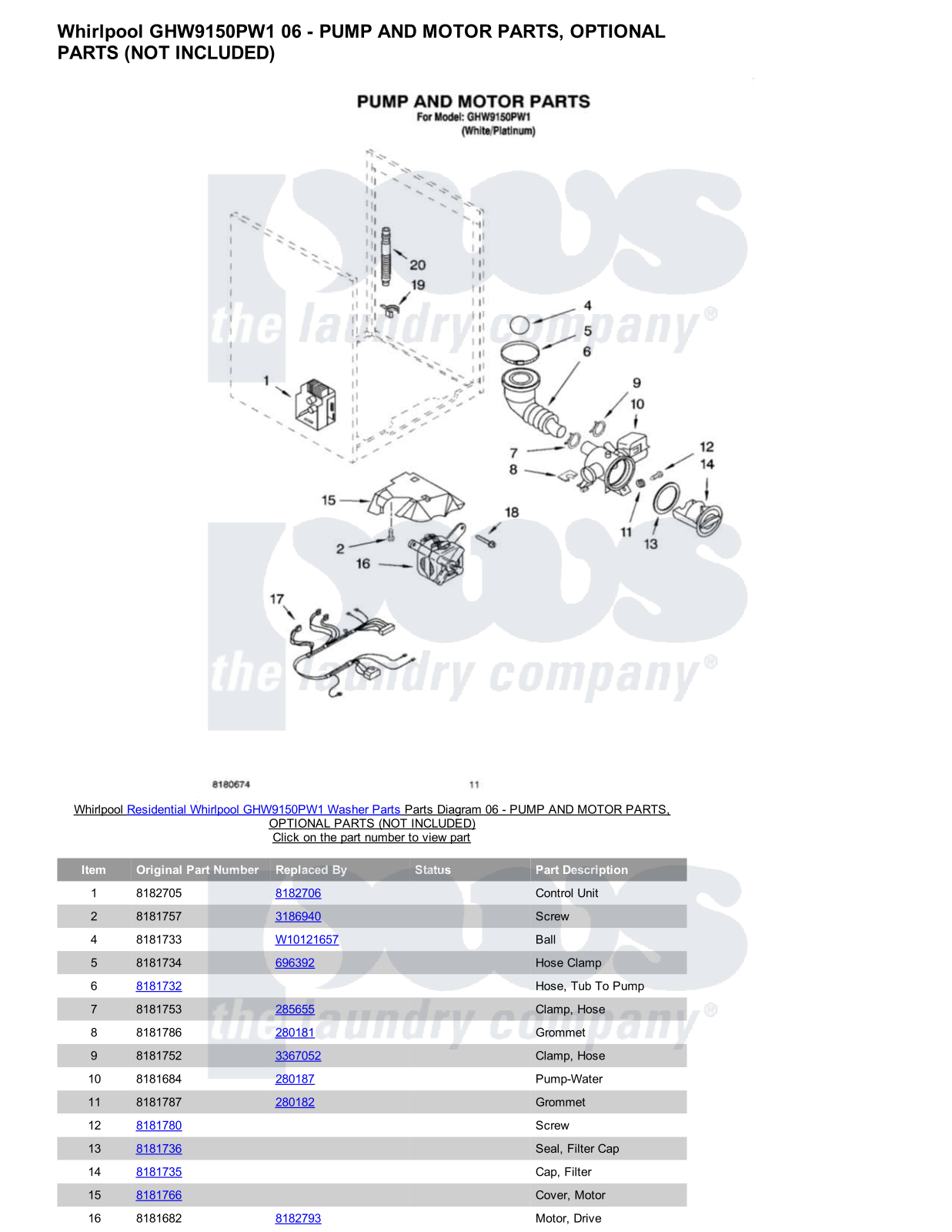 Whirlpool GHW9150PW1 Parts Diagram