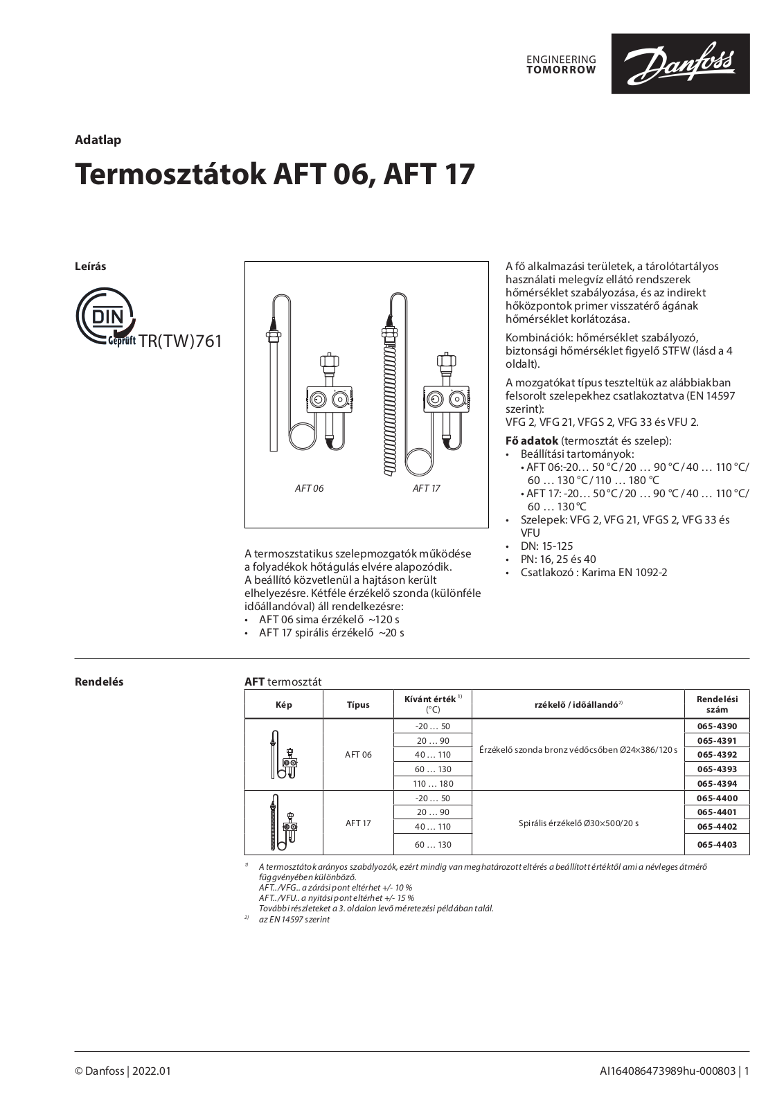 Danfoss AFT 06, AFT 17 Data sheet