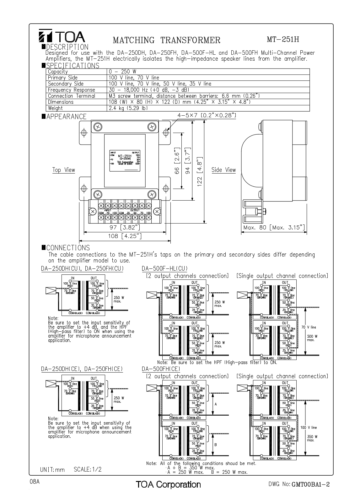 TOA MT-251H User Manual