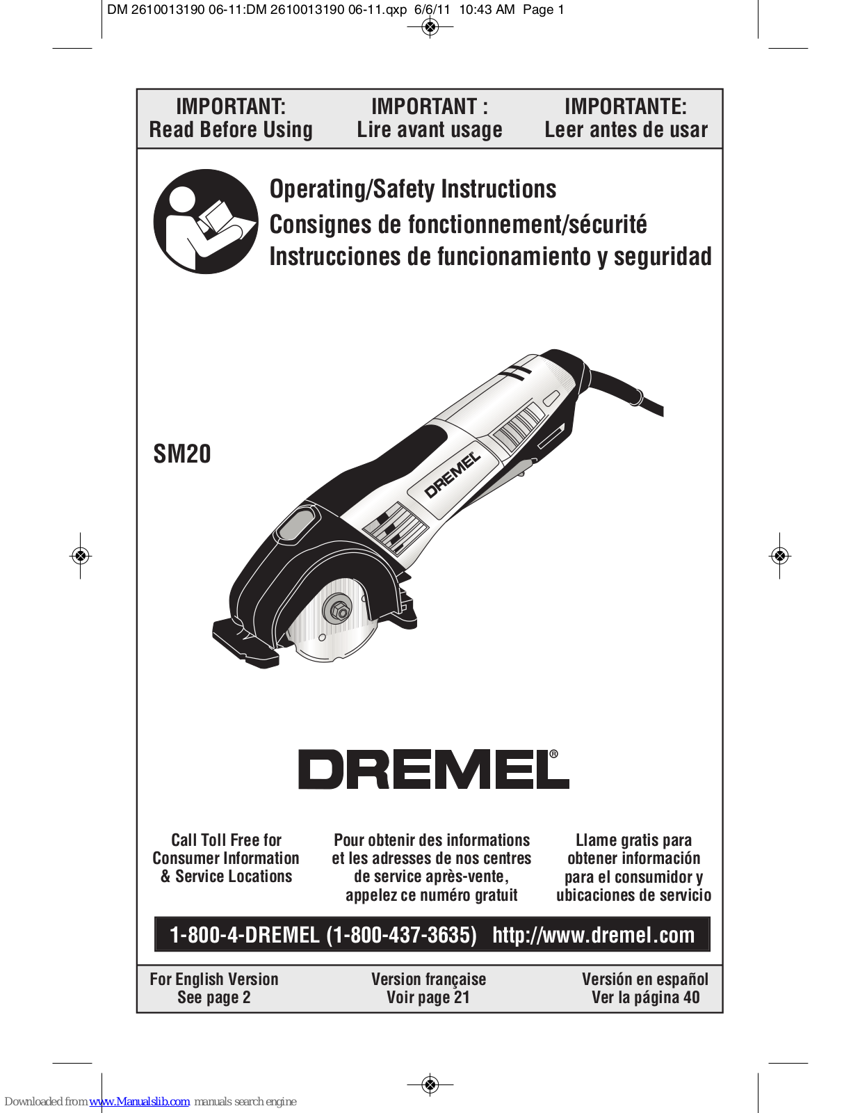 Dremel Saw-Max SM20 Operating/safety Instructions Manual