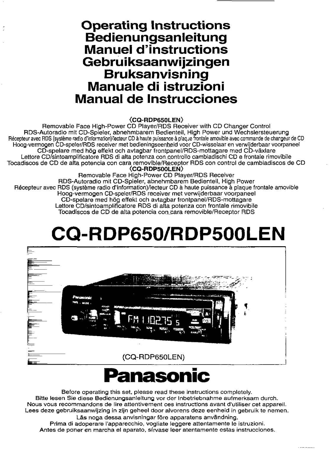 Panasonic CQ-RDP650, CQ-RDP500L User Manual