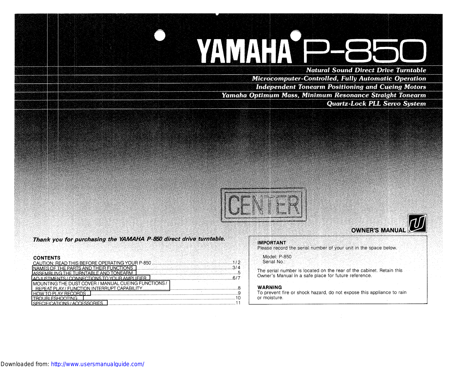 Yamaha Audio P-850 User Manual