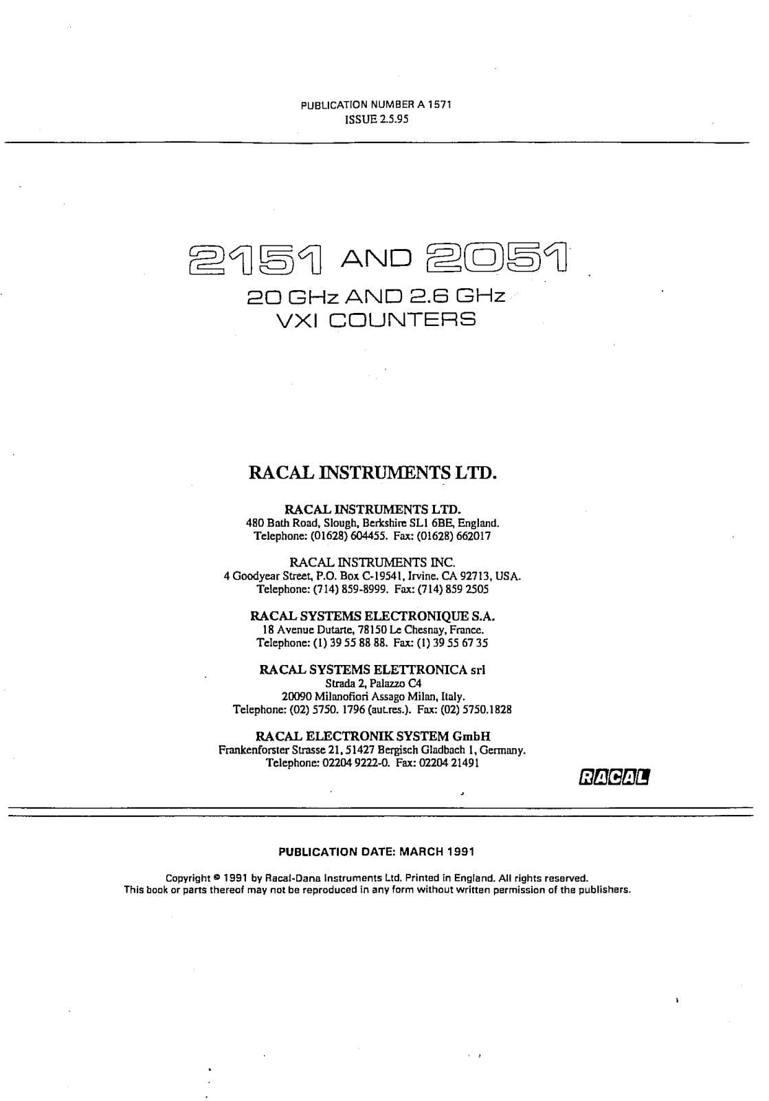 Racal 2051, 2151 Service Manual