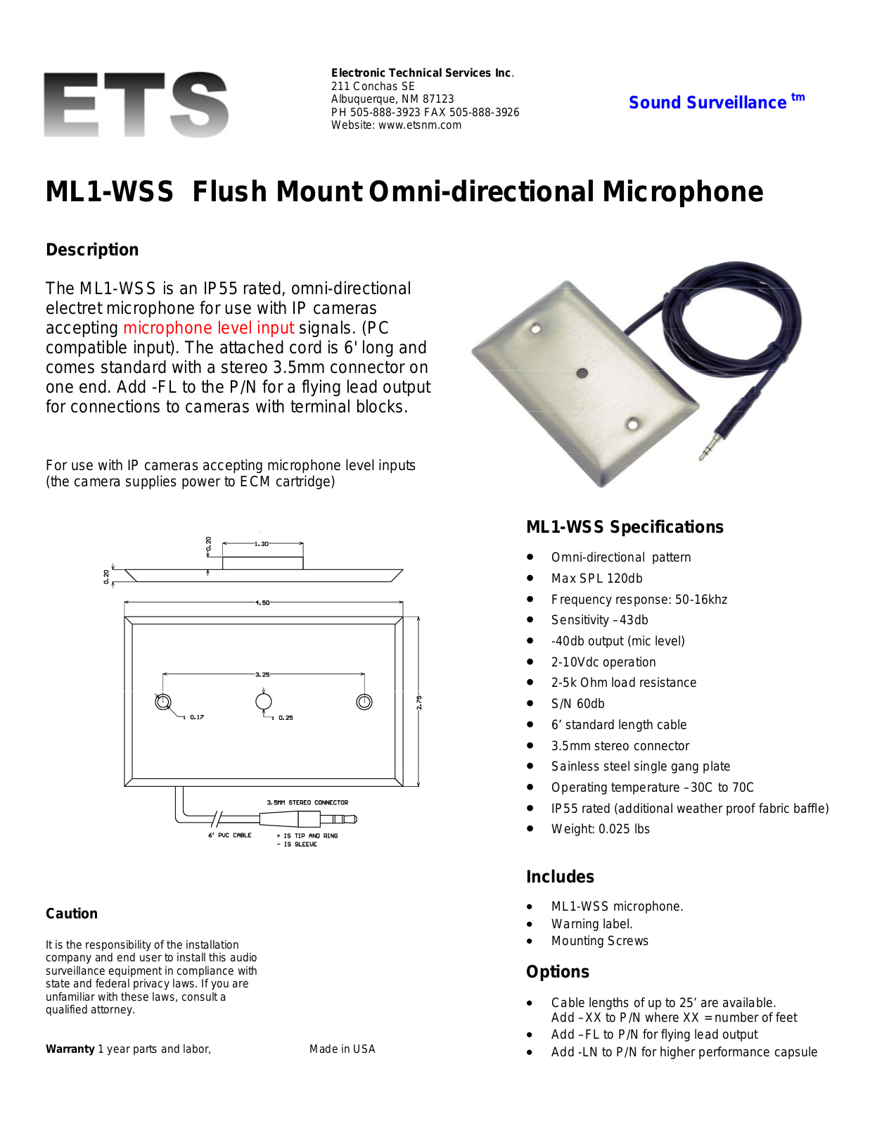 ETS ML1-WSS Specsheet - ManualMachine.com