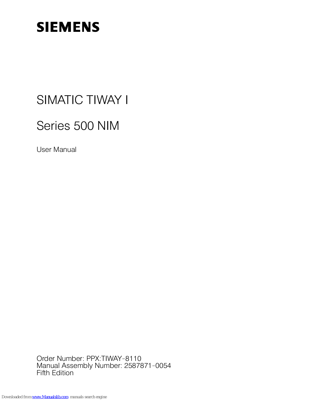 Siemens SIMATIC TIWAY 1, SIMATIC TIWAY I Series 500 NIM User Manual