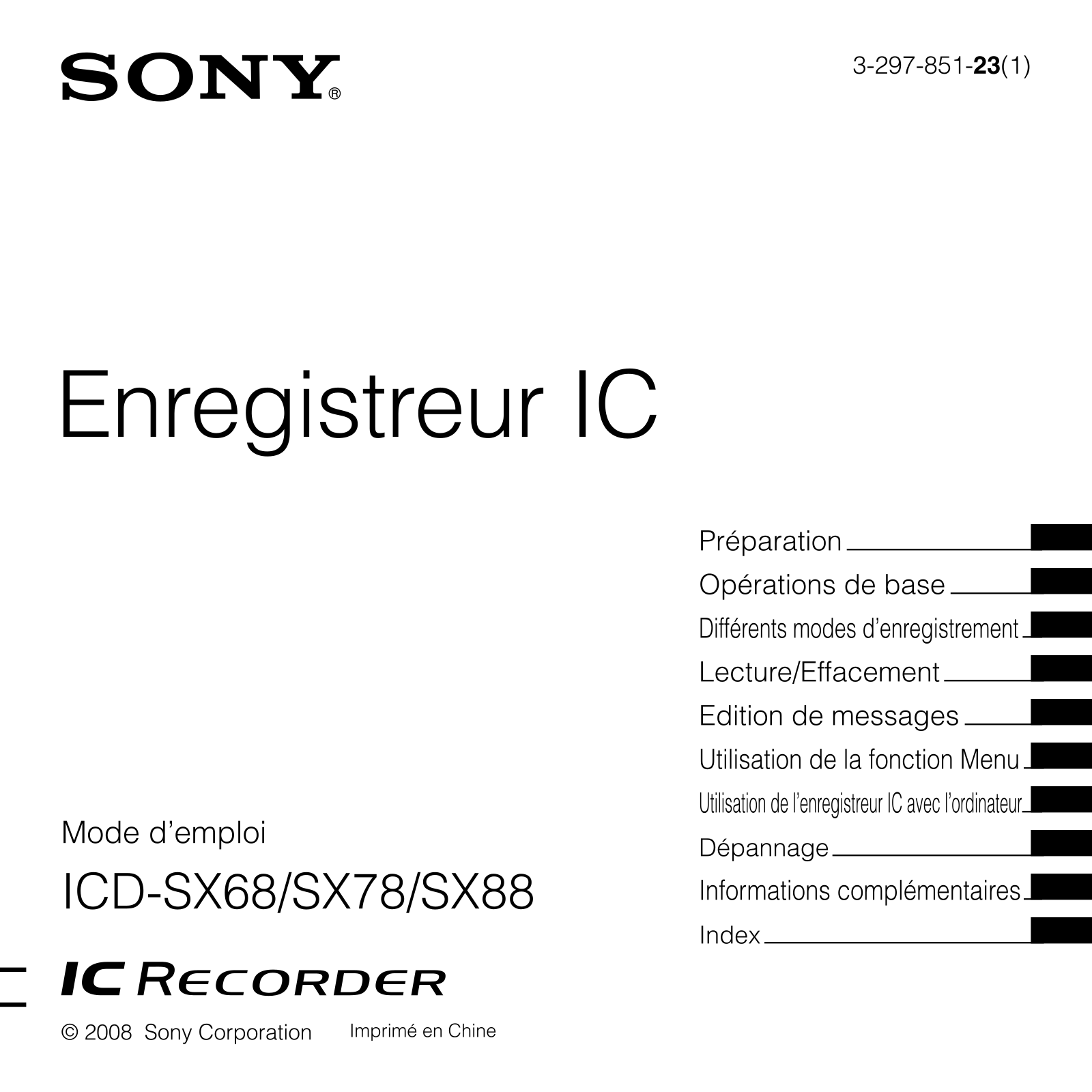 SONY ICD SX68 User Manual
