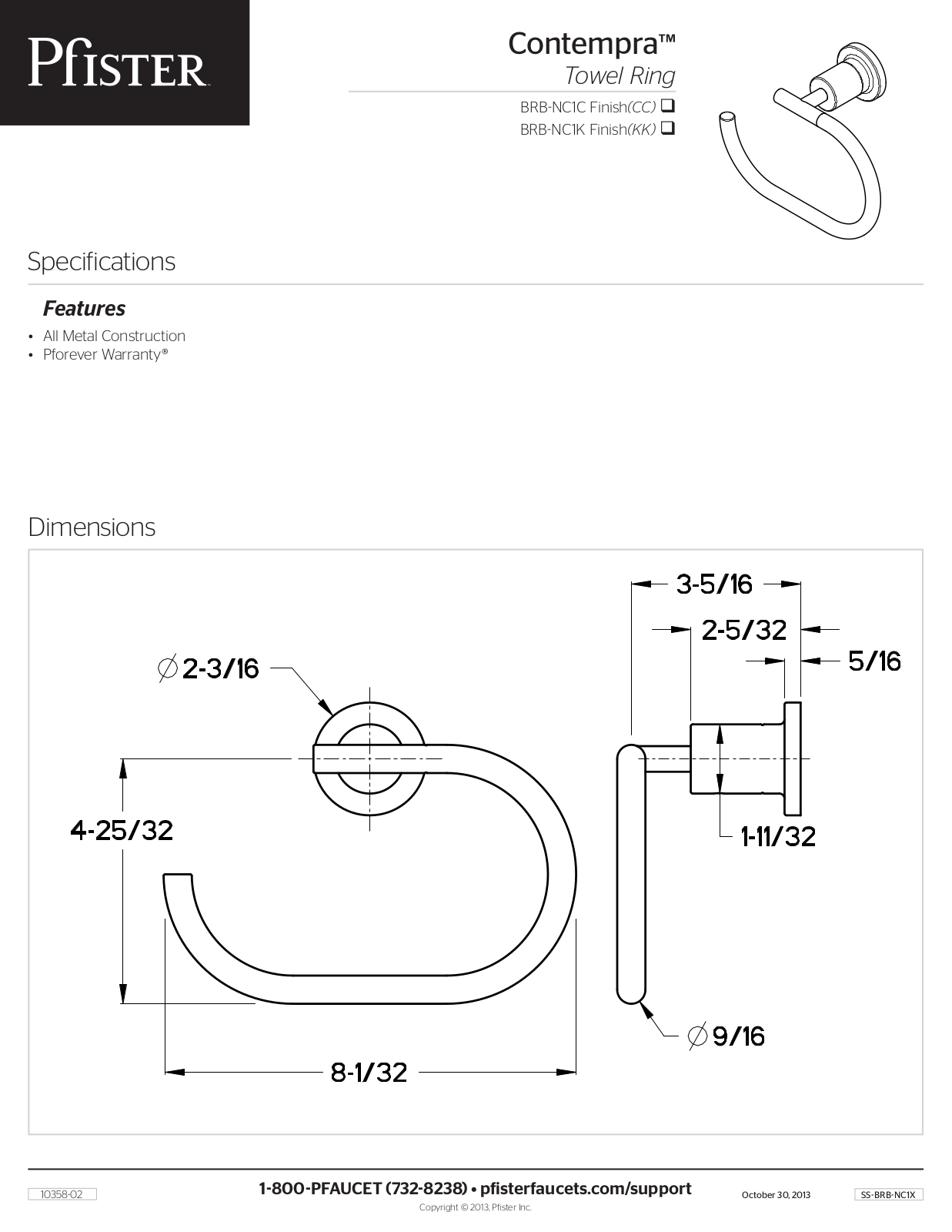 Pfister PPR10009 Specifications - ManualMachine.com