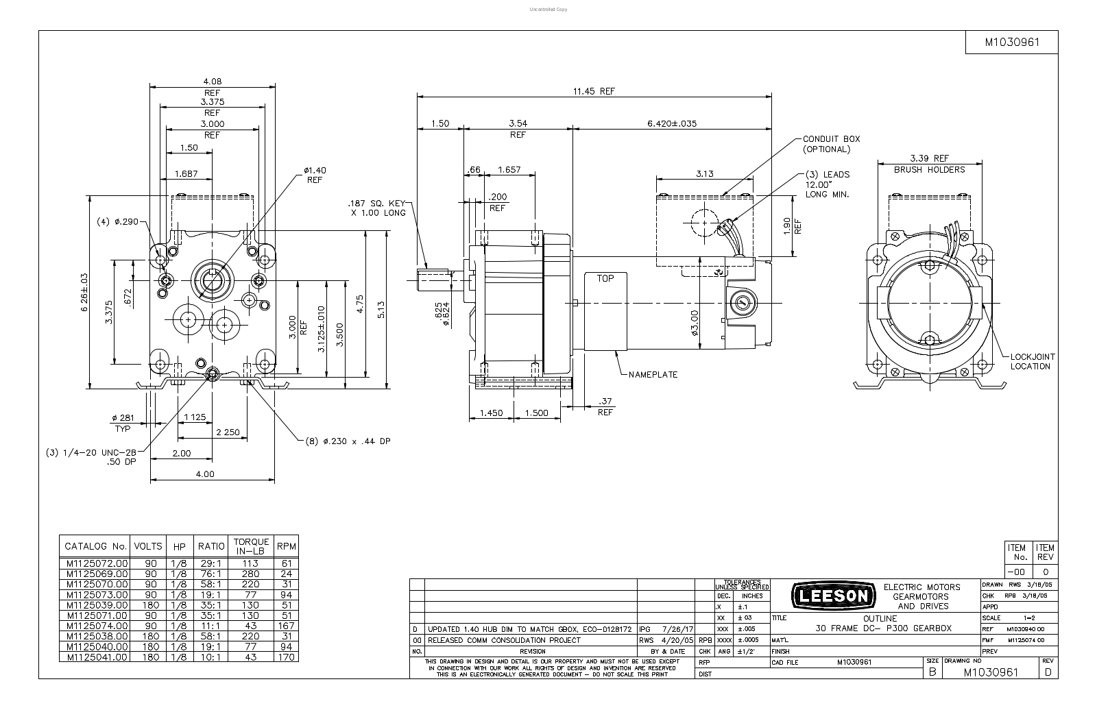 Leeson M1030961 Data Sheet