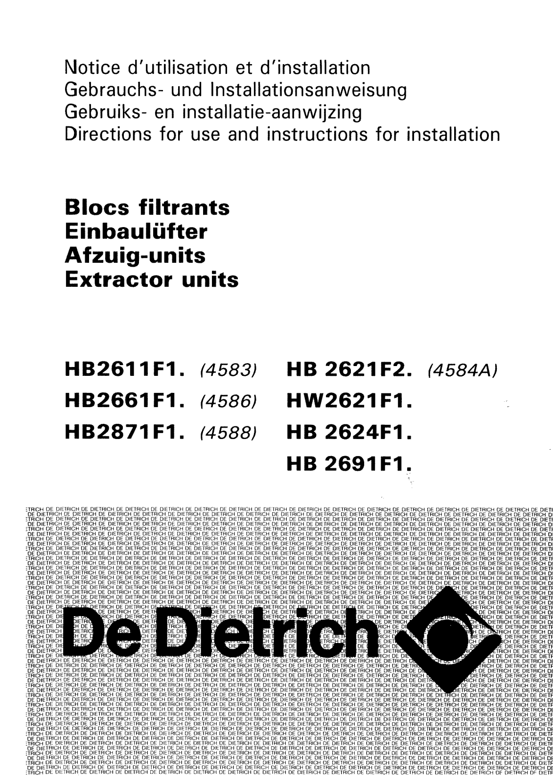 De dietrich HB2621F2, HB2661F1, HB2691F1, HW2621F1 User Manual