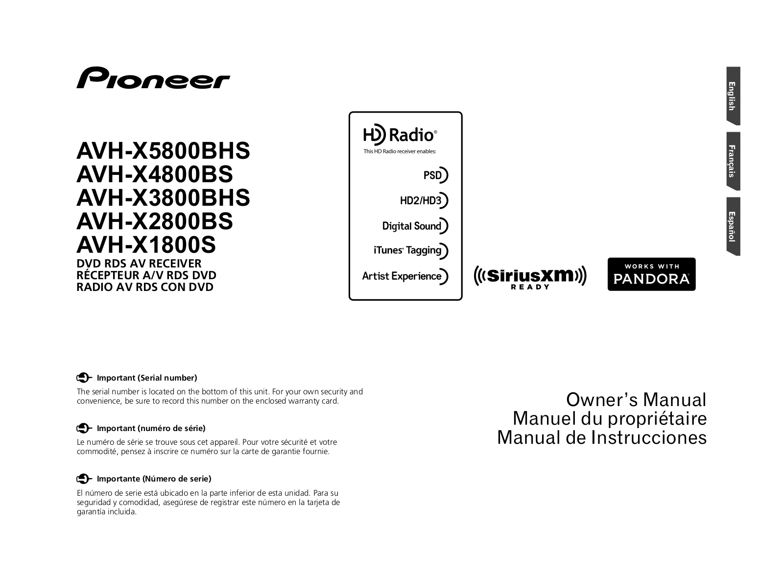 Pioneer AVH-X1800S, AVH-X2800BS, AVH-X3800BHS, AVH-X4800BS, AVH-X5800BHS Owner's Manual