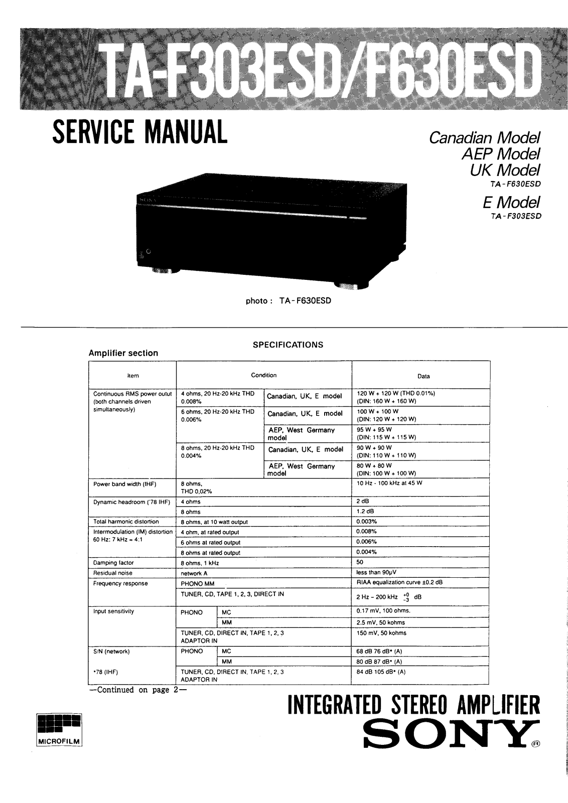 Sony TAF-303-ESD, TAF-630-ESD Service manual