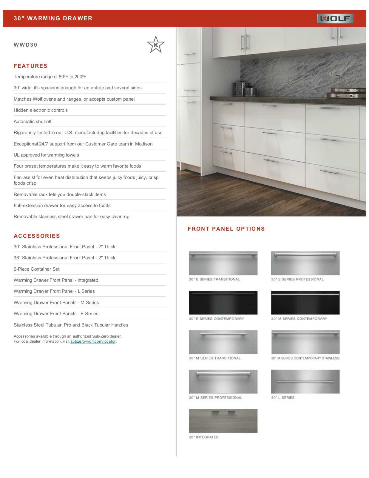 Wolf WWD30 Quick Reference Guide - Flush Installation