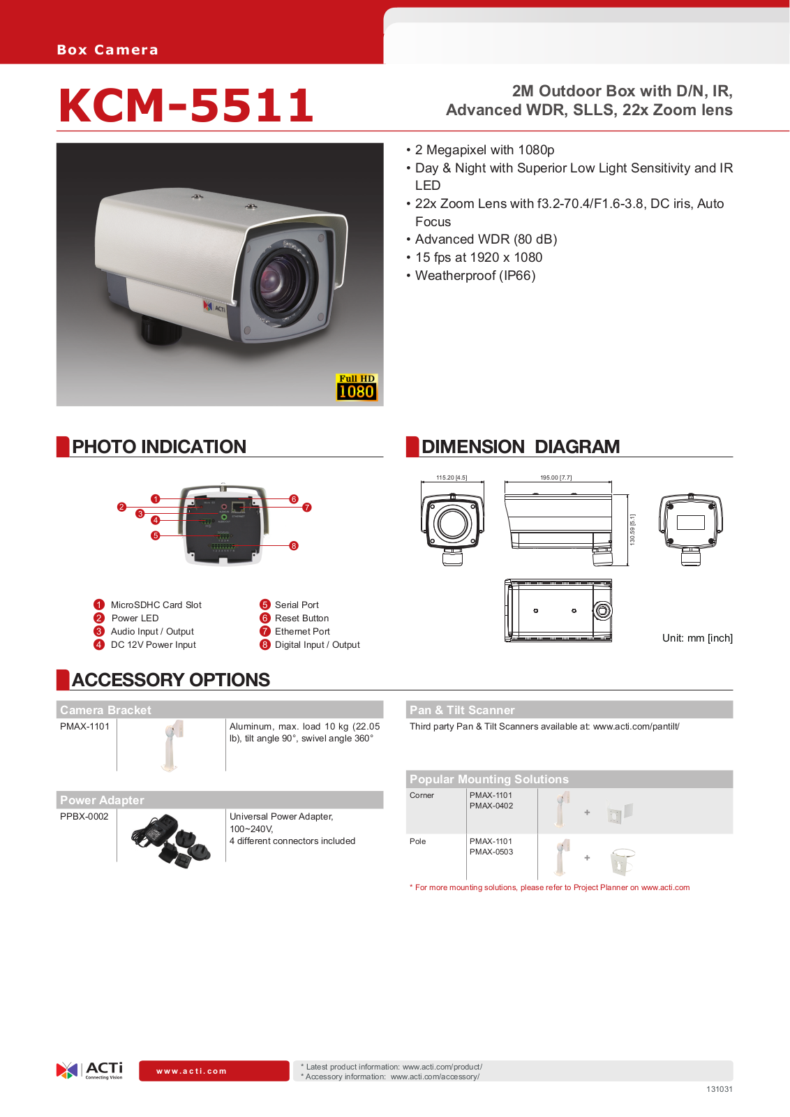 ACTi KCM-5511 Specsheet