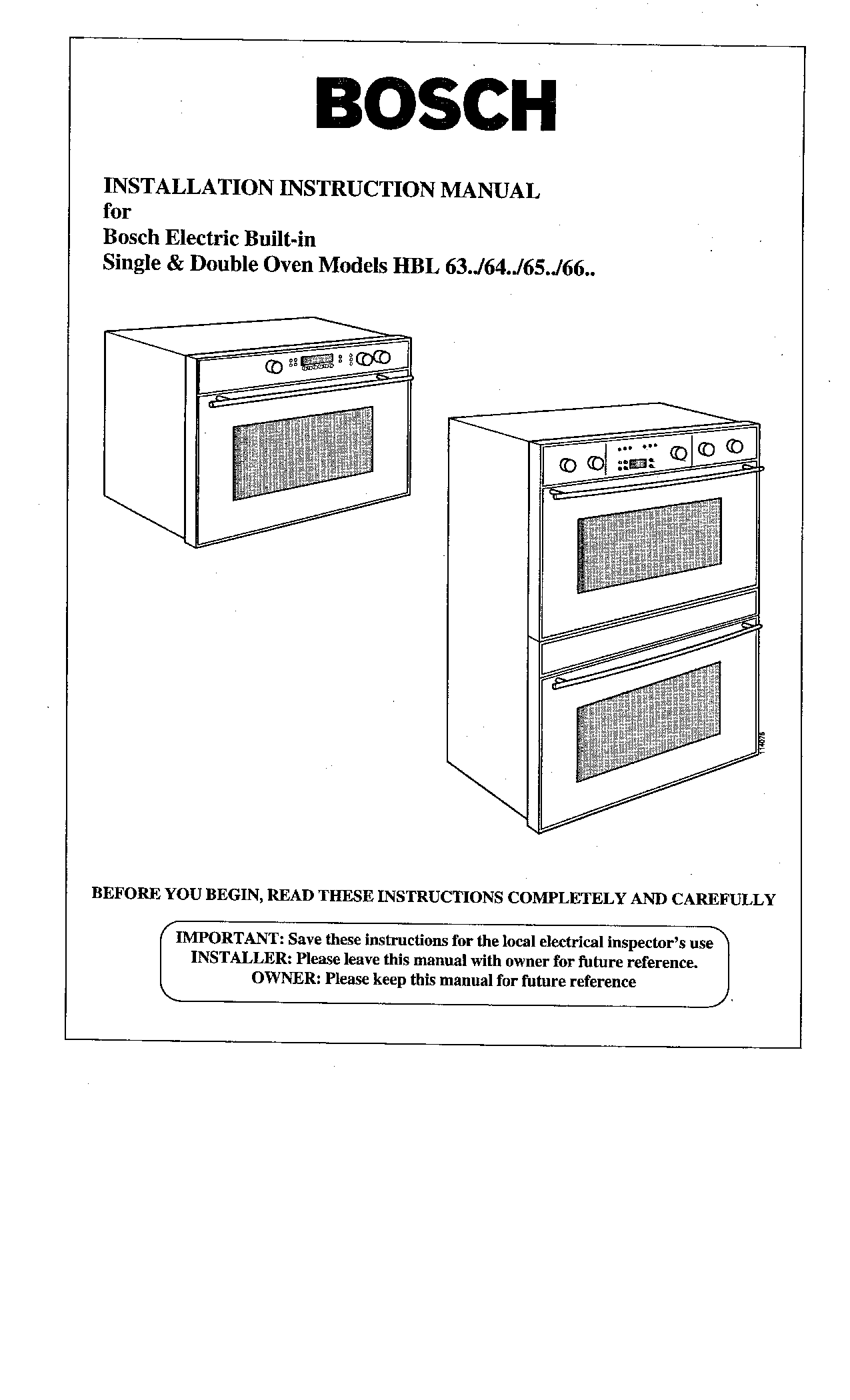 Bosch Appliances Double Oven, HBL 64, HBL 65, HBL 66, HBL 63 User Manual