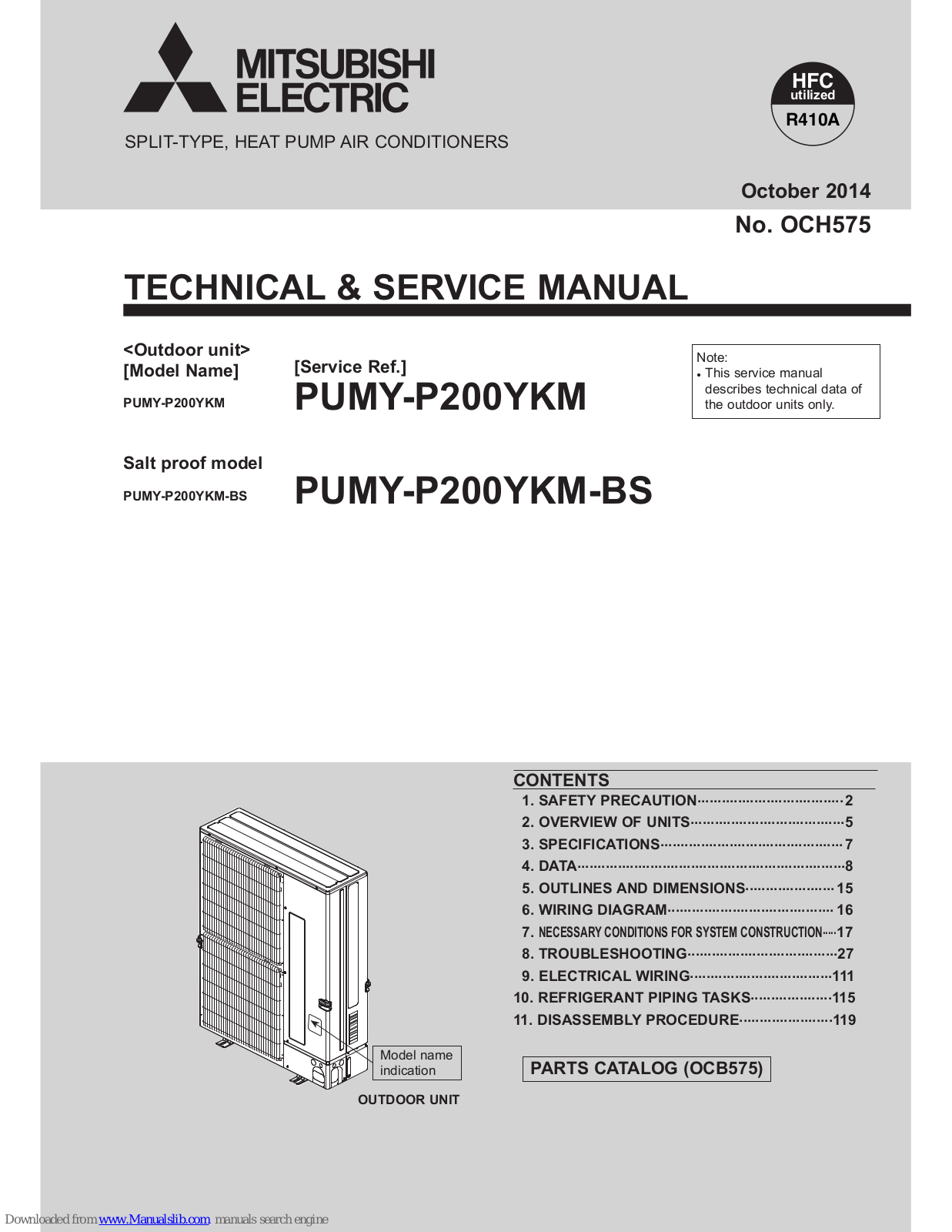 Mitsubishi Electric PUMY-P200YKM, PUMY-P200YKM-BS Service Manual