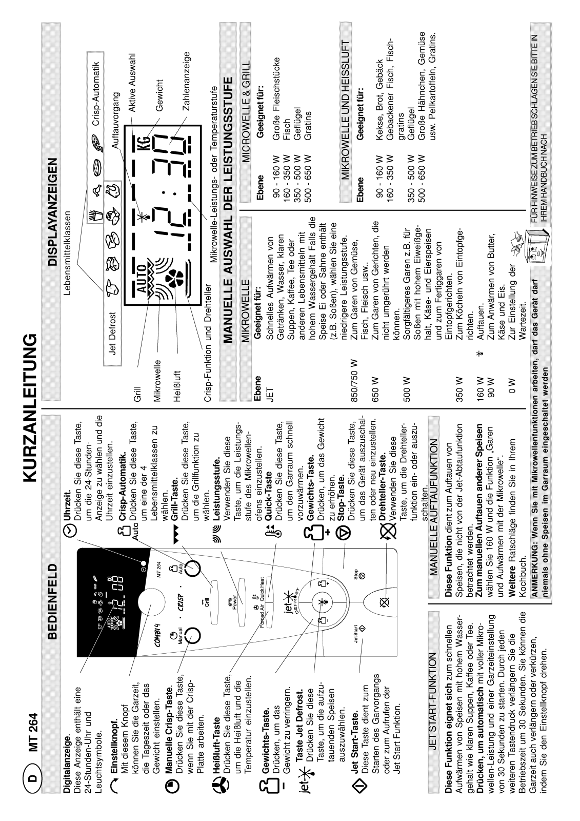 Whirlpool MT 264/WH, MT 264/BL INSTRUCTION FOR USE