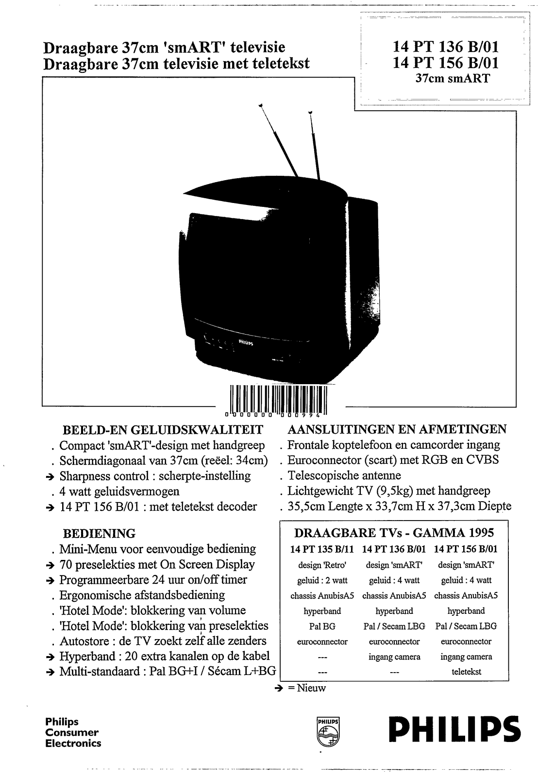 Philips 14PT156B/01, 14PT136B/01W, 14PT136B/01 User Manual