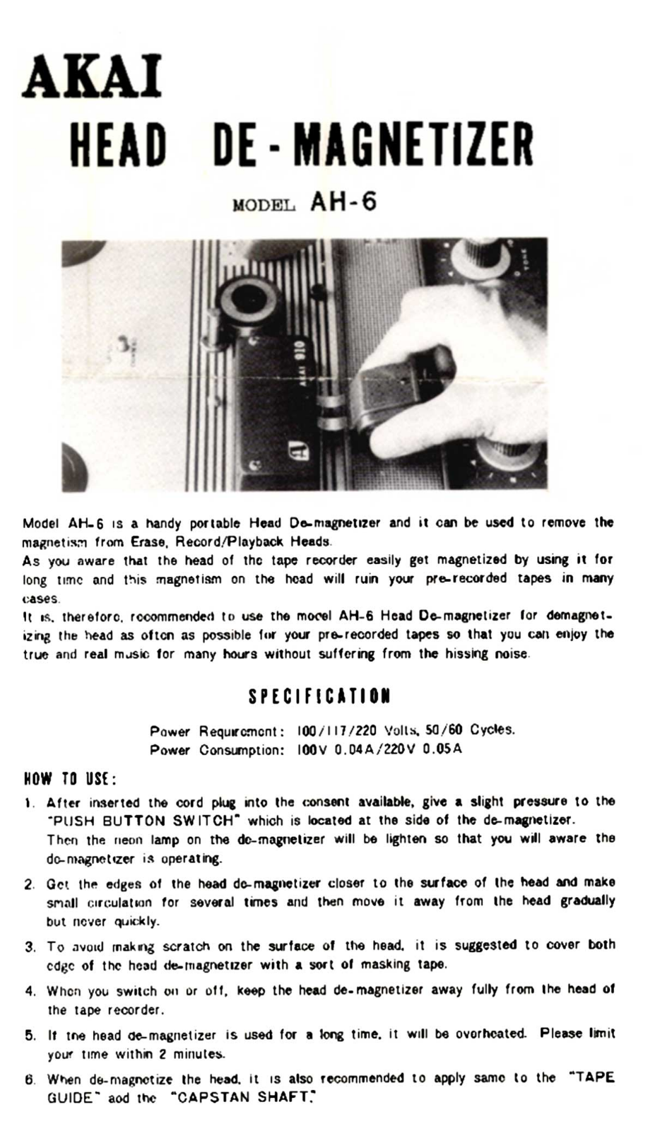 Akai AH-6 Owners manual