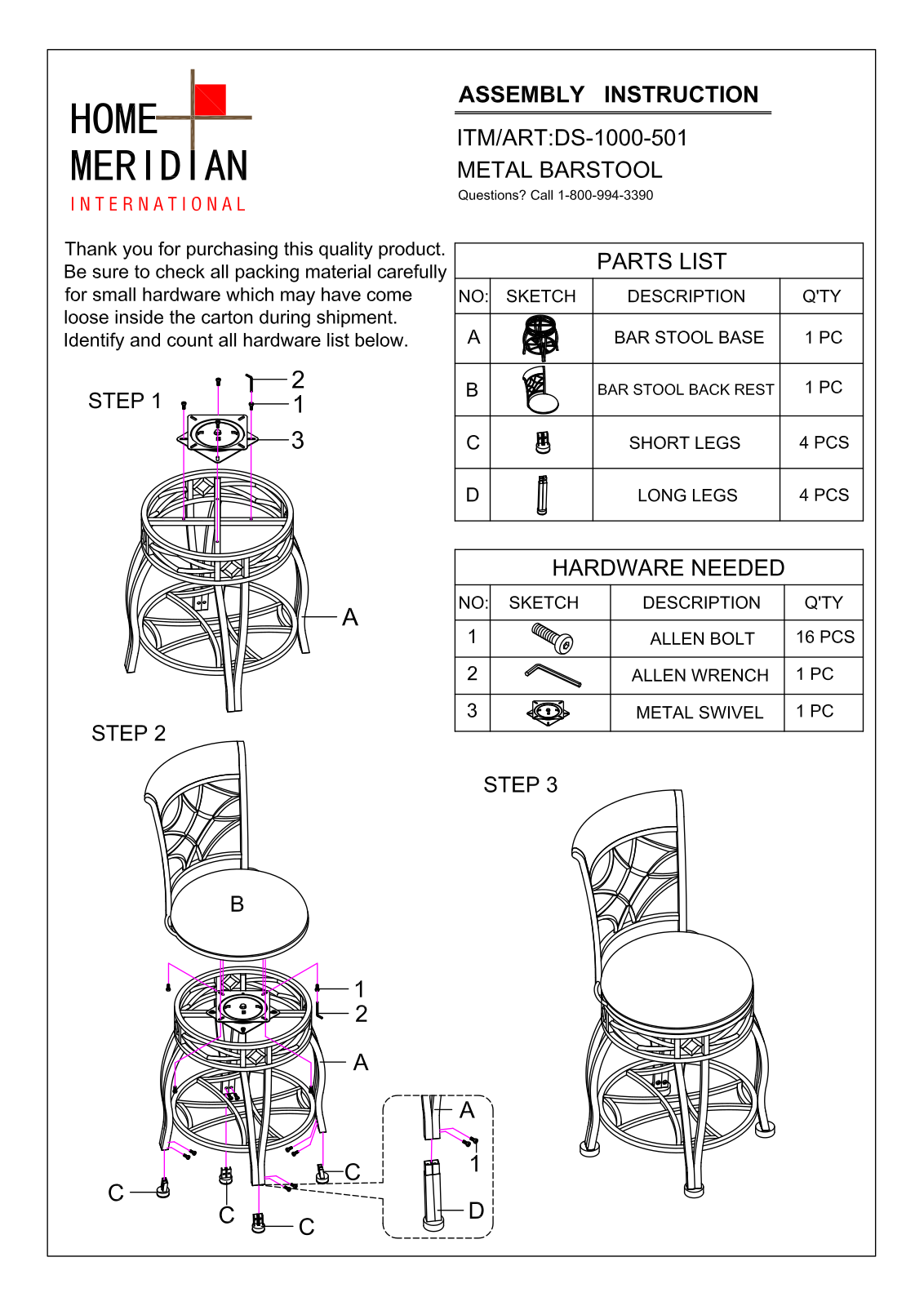 HomeFare DS1000501 Assembly Guide