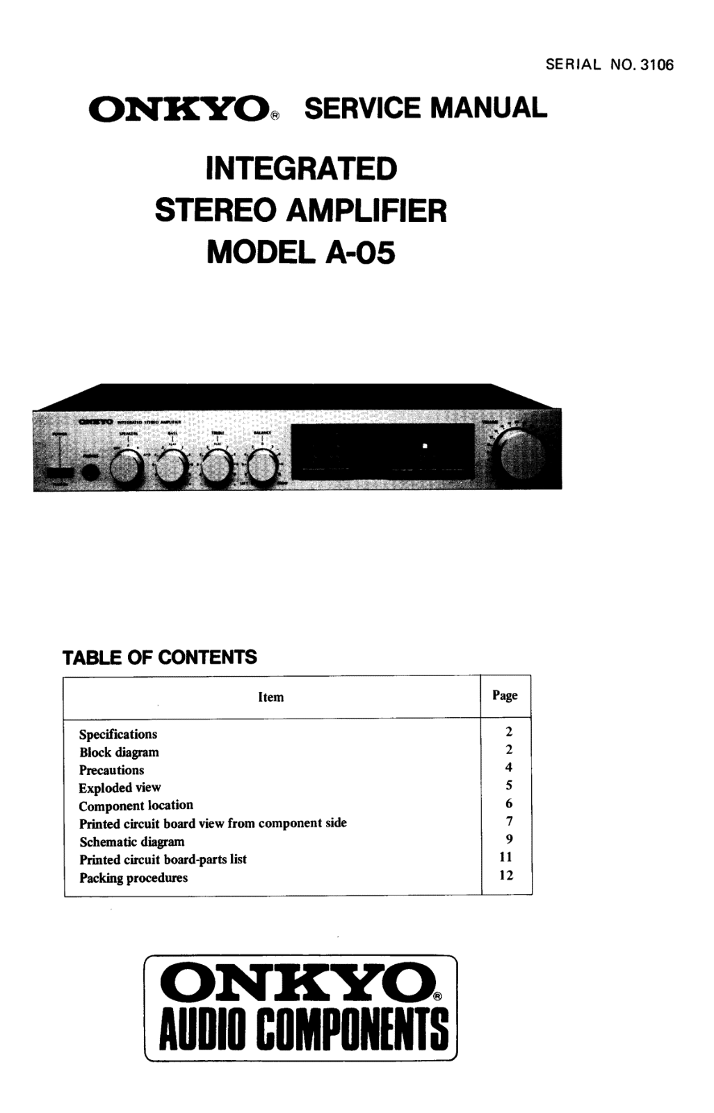 Onkyo A-05 Service Manual