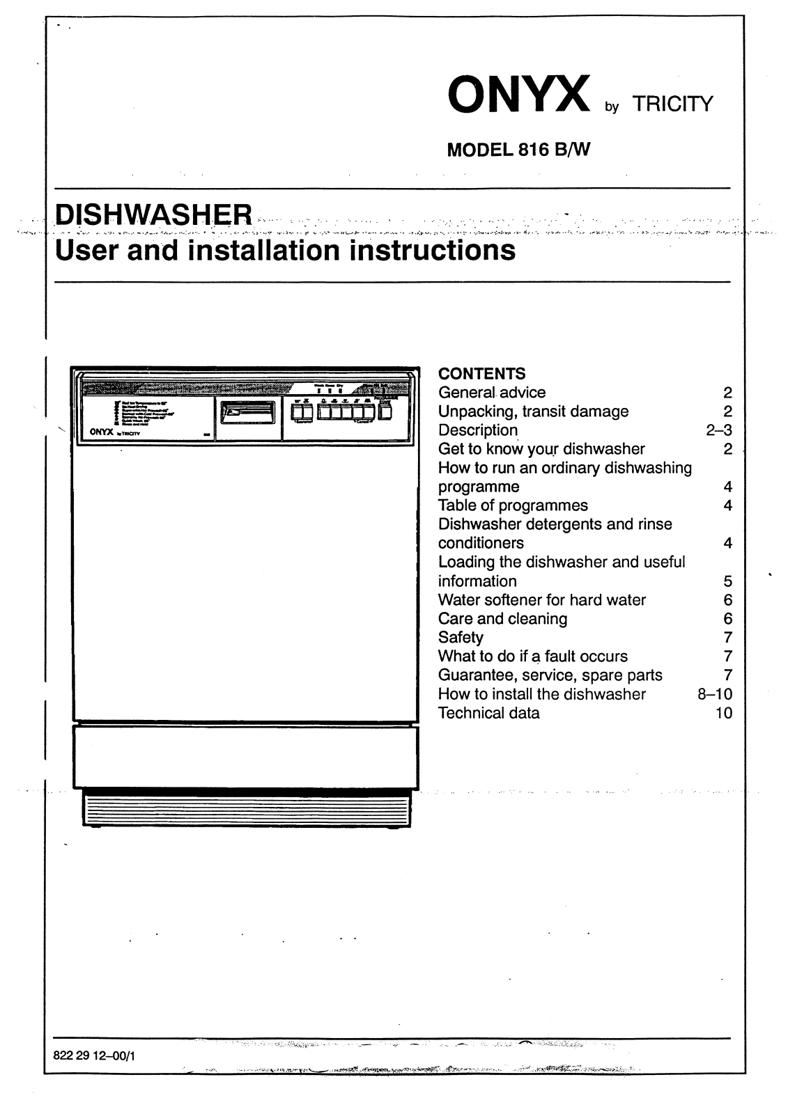 TRICITY BENDIX ONYX 816 User Manual