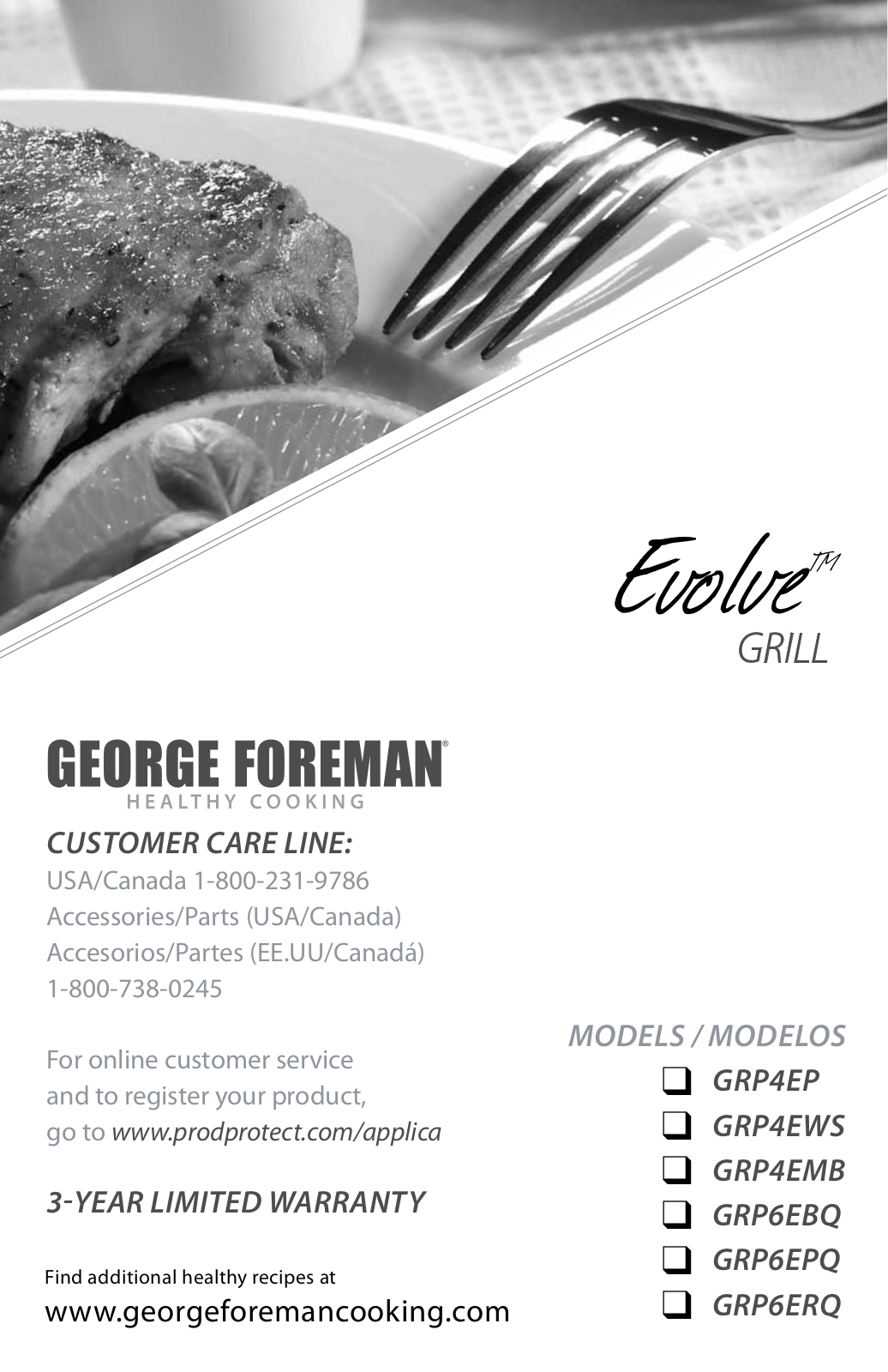 George Foreman GRP6EBQ, GRP6ERQ, GRP6EPQ Owner's Manual