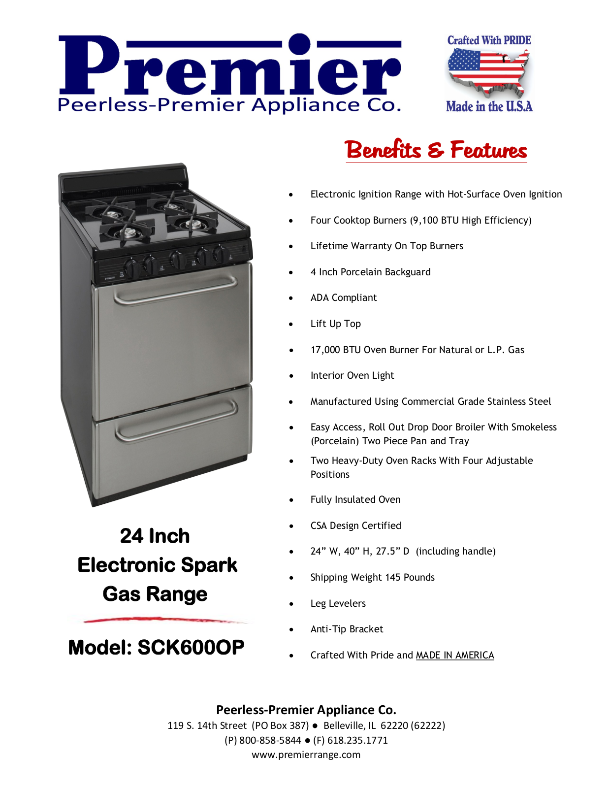 Premier SCK600BP Specifications - ManualMachine.com