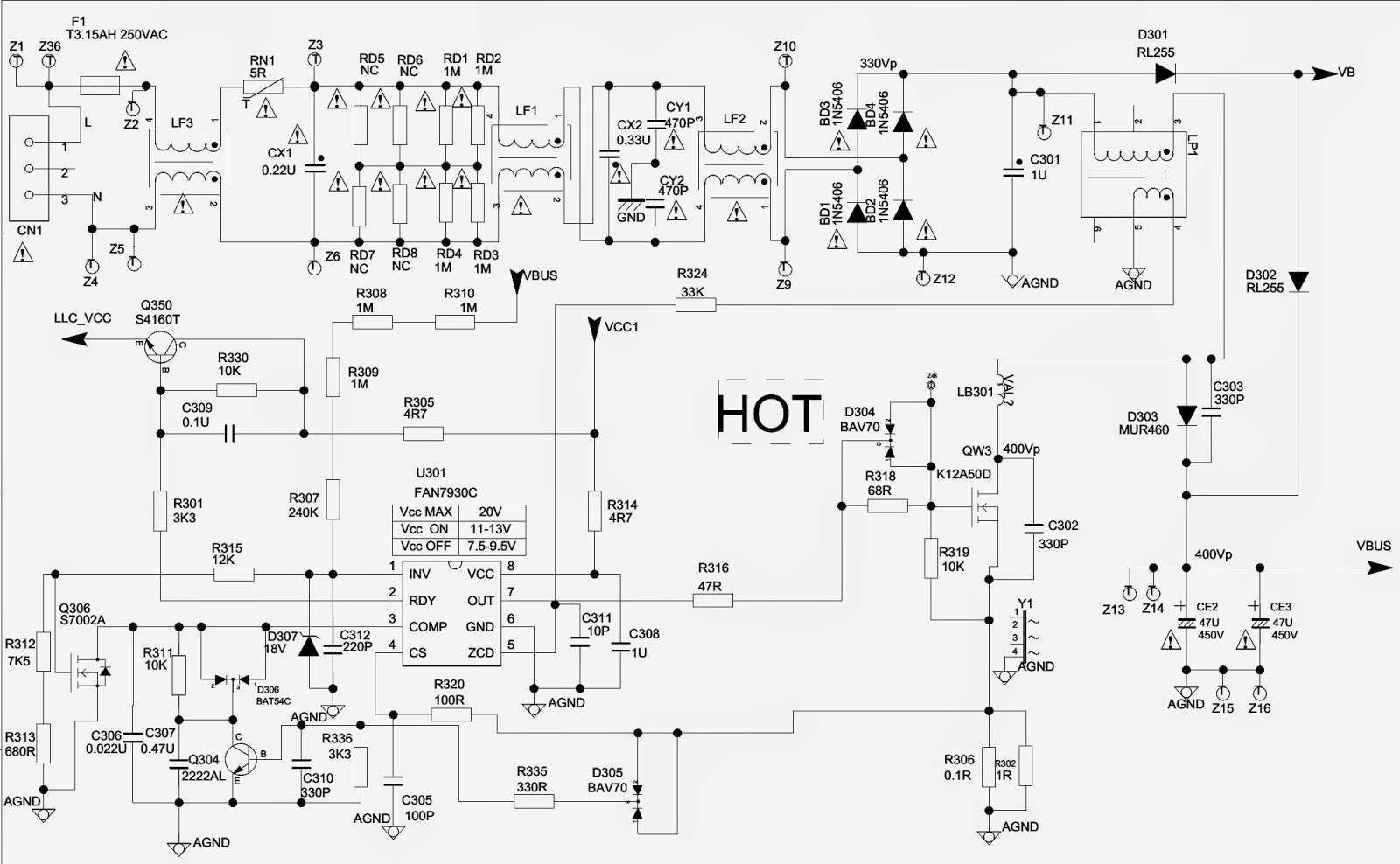 TCL 40E371C4P-WA1XG PSU Schematic