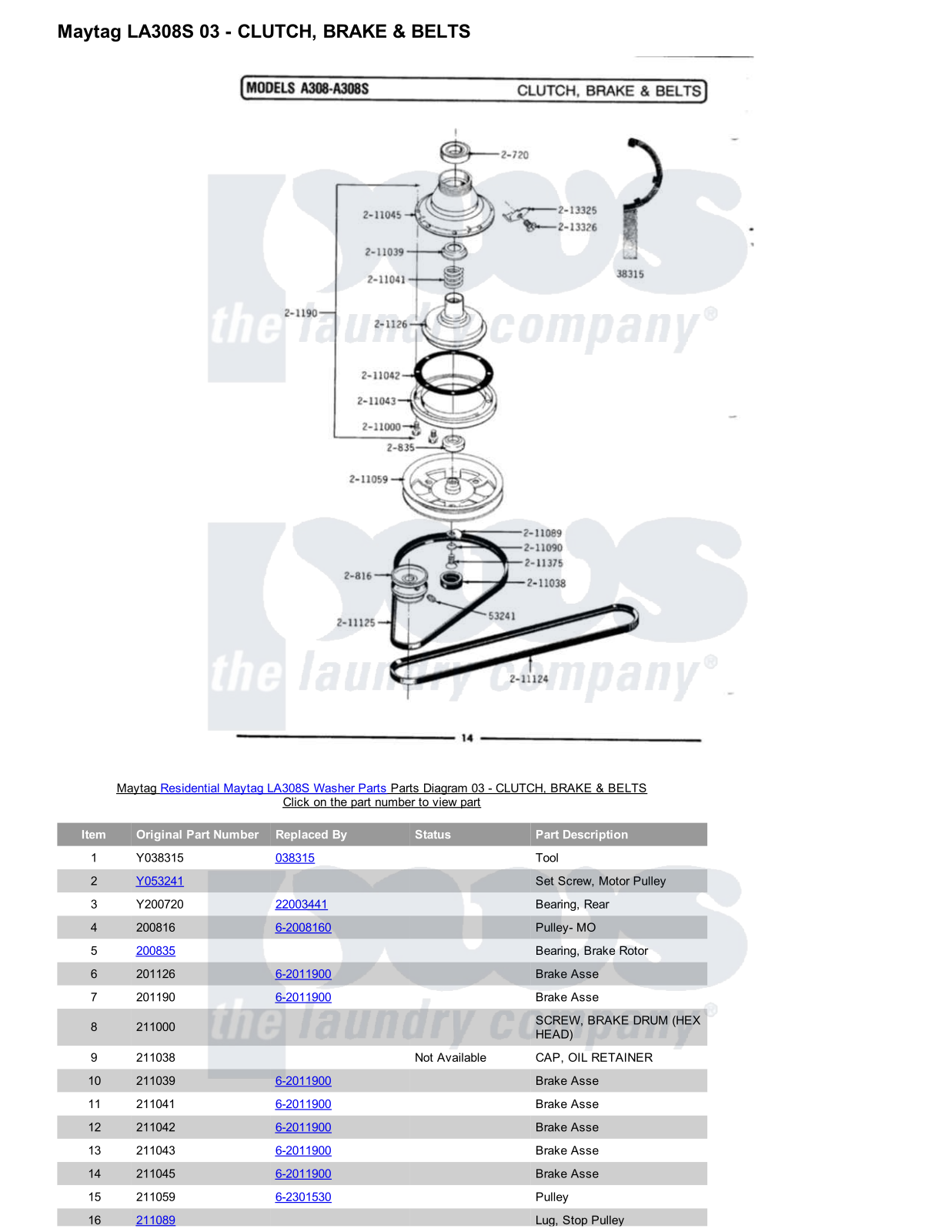 Maytag LA308S Parts Diagram