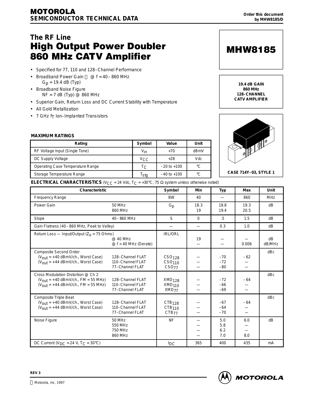 Motorola MHW8185 Datasheet