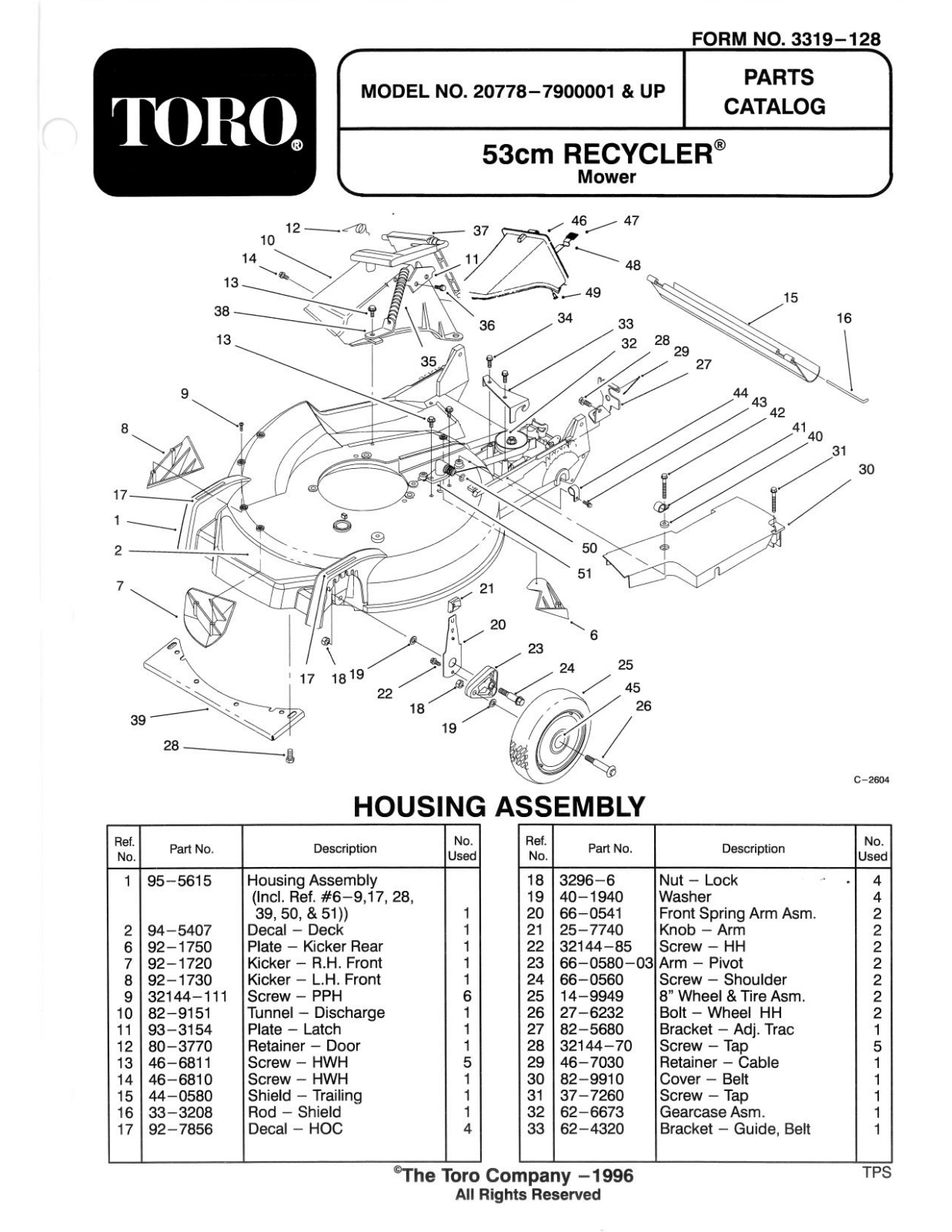 Toro 20778 Parts Catalogue