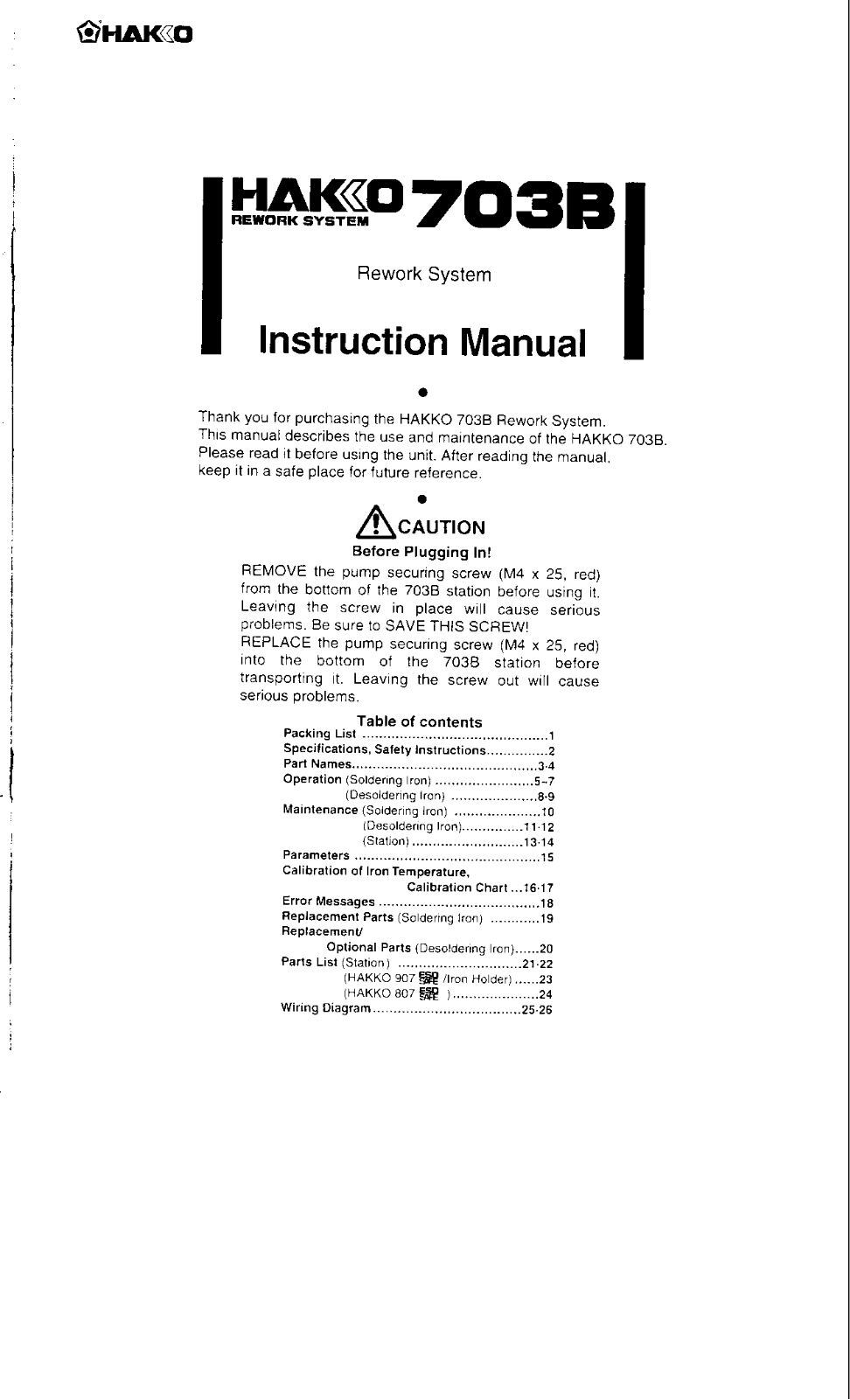 Hakko 703B User Manual