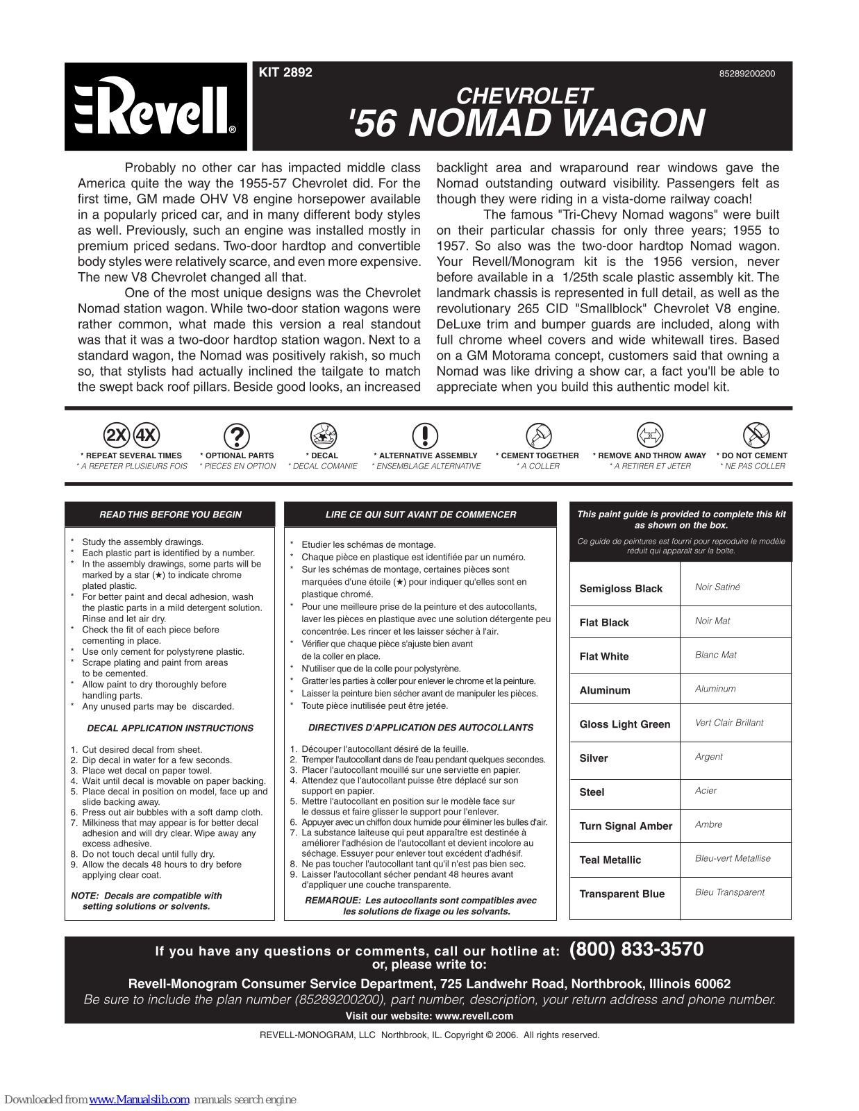REVELL KIT 2892, Chevrolet '56 Nomad Wagon, 2892 Assembly Manual