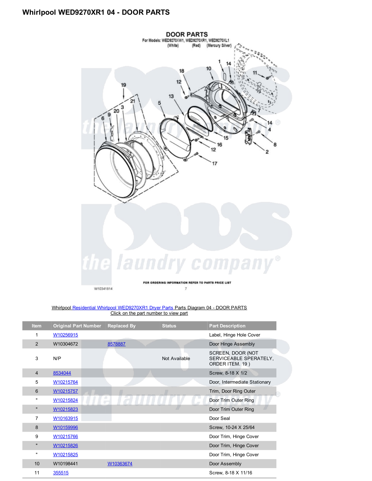 Whirlpool WED9270XR1 Parts Diagram