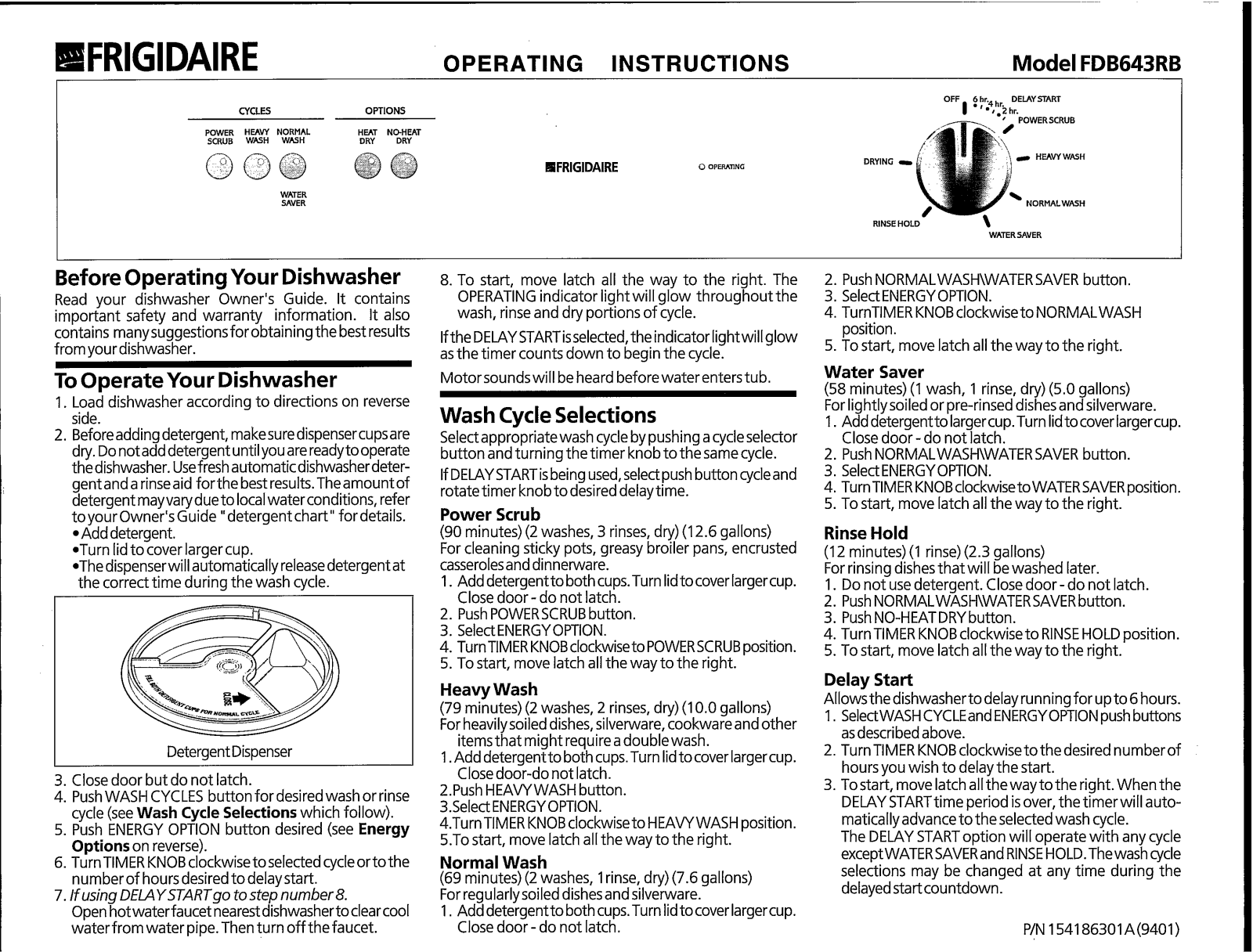 Frigidaire FDB643RB Owner's Guide